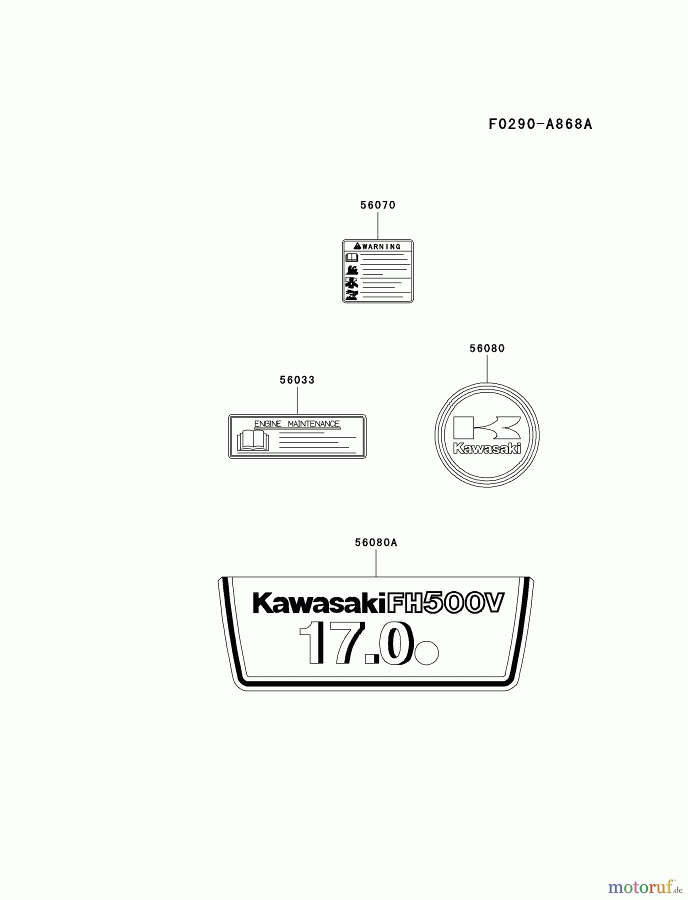  Kawasaki Motoren Motoren Vertikal FA210V - AS02 bis FH641V - DS24 FH500V-DS31 - Kawasaki FH500V 4-Stroke Engine LABEL