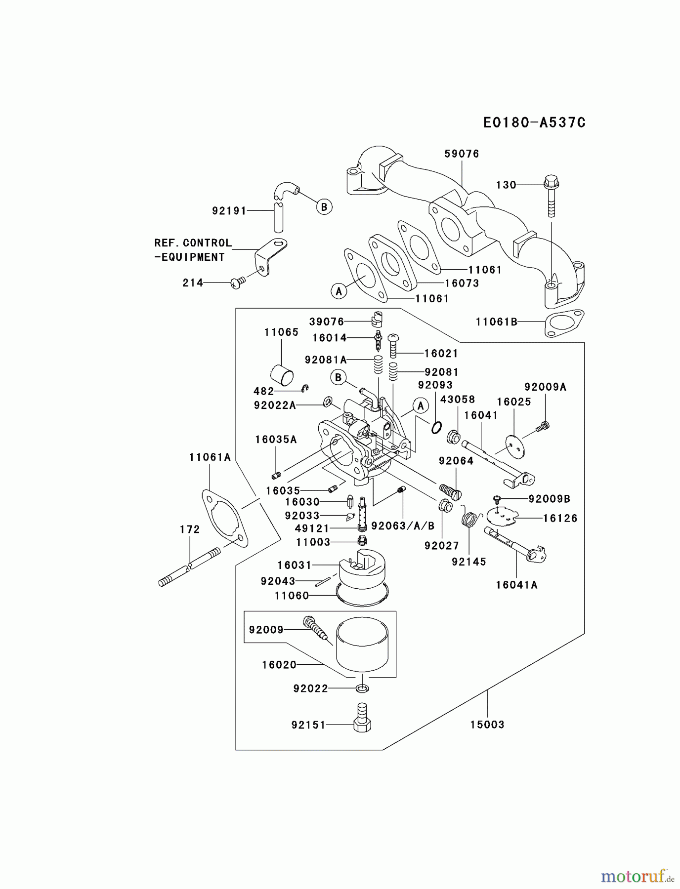  Kawasaki Motoren Motoren Vertikal FA210V - AS02 bis FH641V - DS24 FH500V-DS31 - Kawasaki FH500V 4-Stroke Engine CARBURETOR