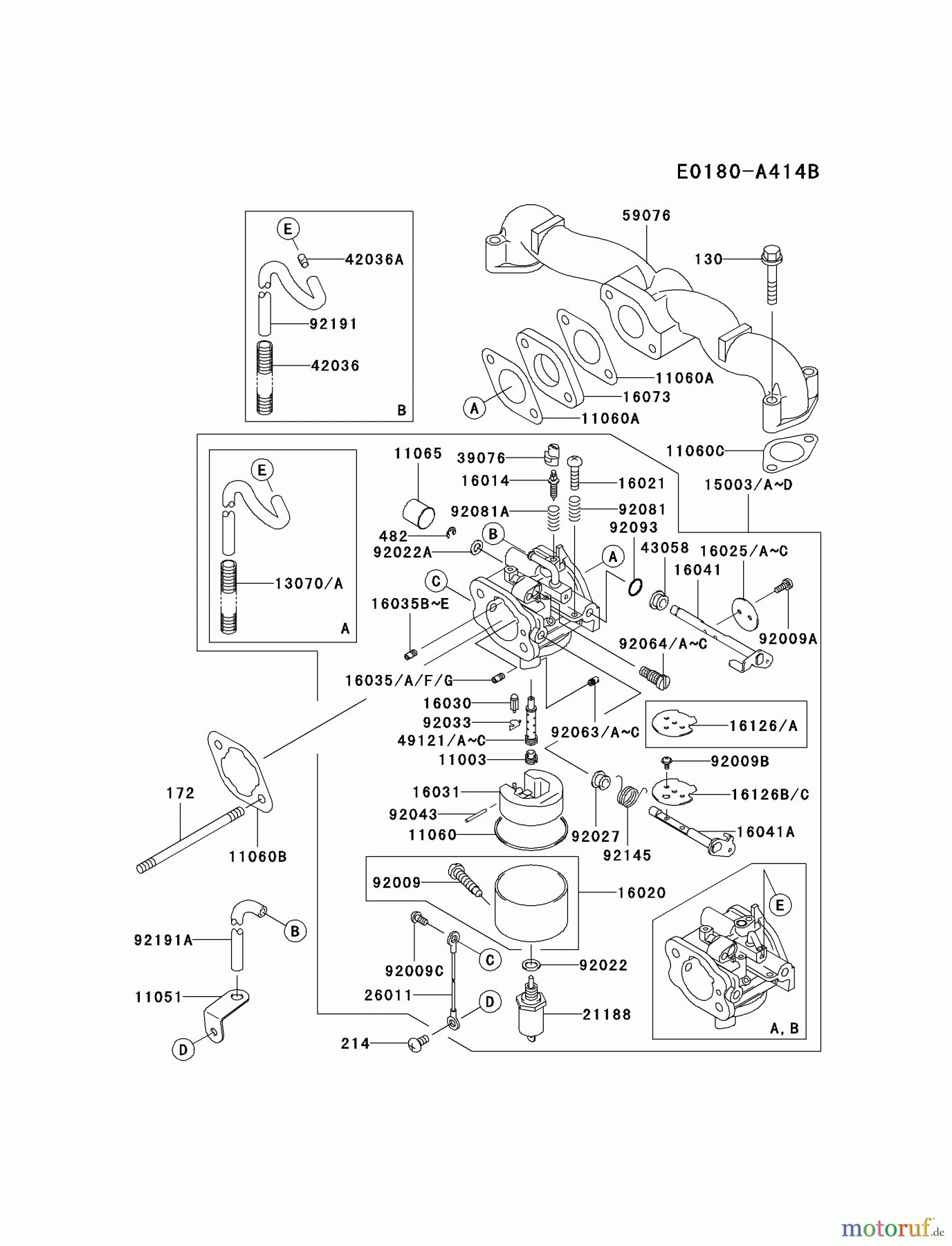  Kawasaki Motoren Motoren Vertikal FA210V - AS02 bis FH641V - DS24 FH500V-DS10 - Kawasaki FH500V 4-Stroke Engine CARBURETOR #1