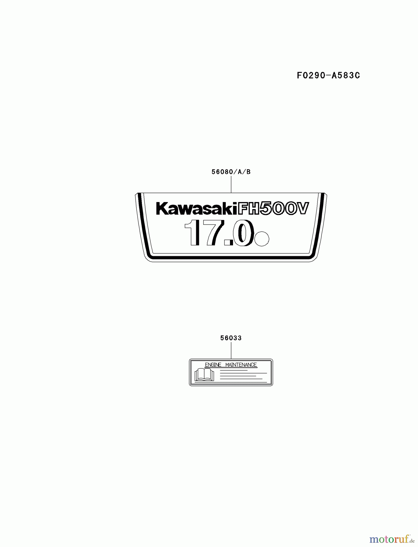  Kawasaki Motoren Motoren Vertikal FA210V - AS02 bis FH641V - DS24 FH500V-CS10 - Kawasaki FH500V 4-Stroke Engine LABEL