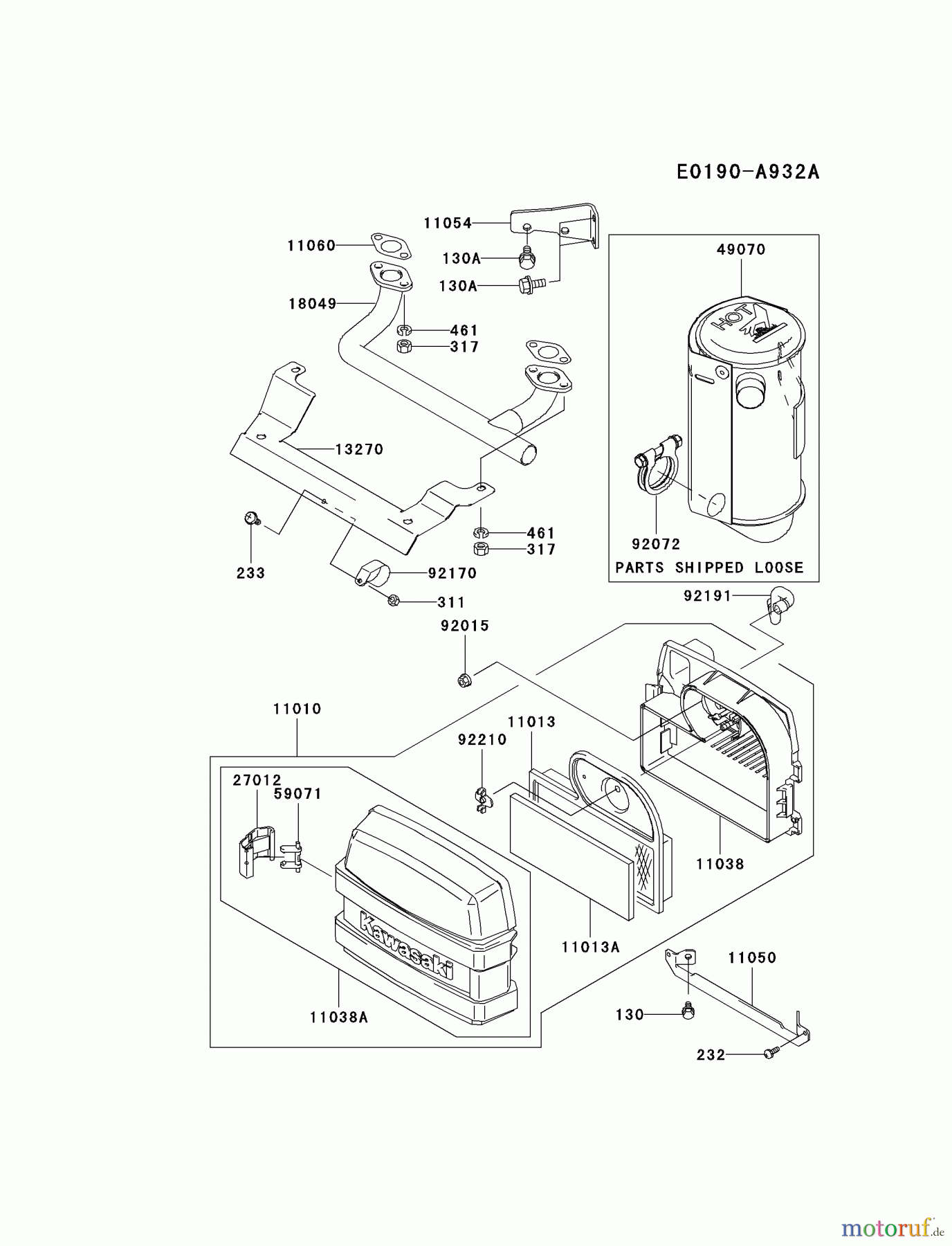  Kawasaki Motoren Motoren Vertikal FA210V - AS02 bis FH641V - DS24 FH451V-CS13 - Kawasaki FH451V 4-Stroke Engine AIR-FILTER/MUFFLER