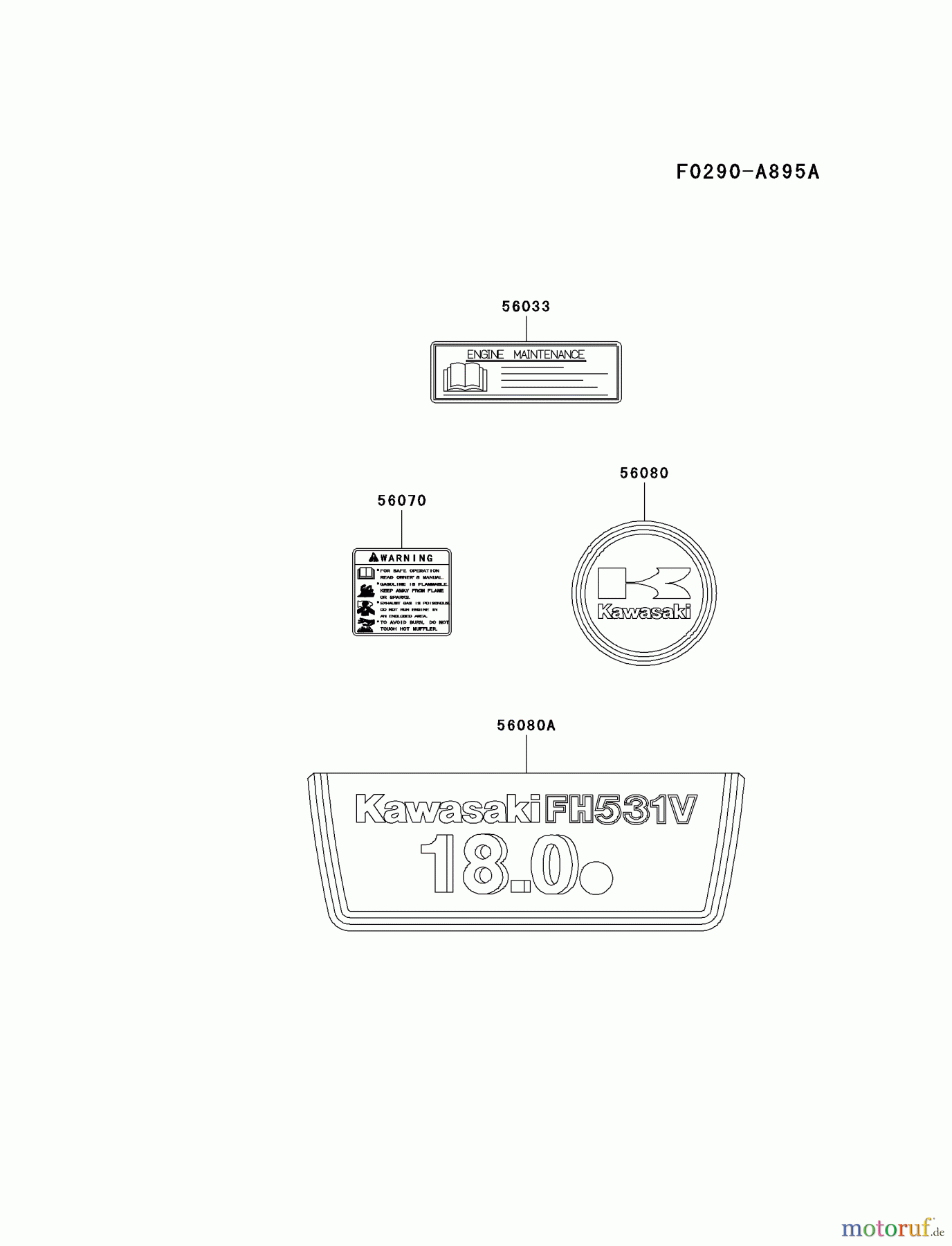  Kawasaki Motoren Motoren Vertikal FA210V - AS02 bis FH641V - DS24 FH531V-AS01 - Kawasaki FH531V 4-Stroke Engine LABEL