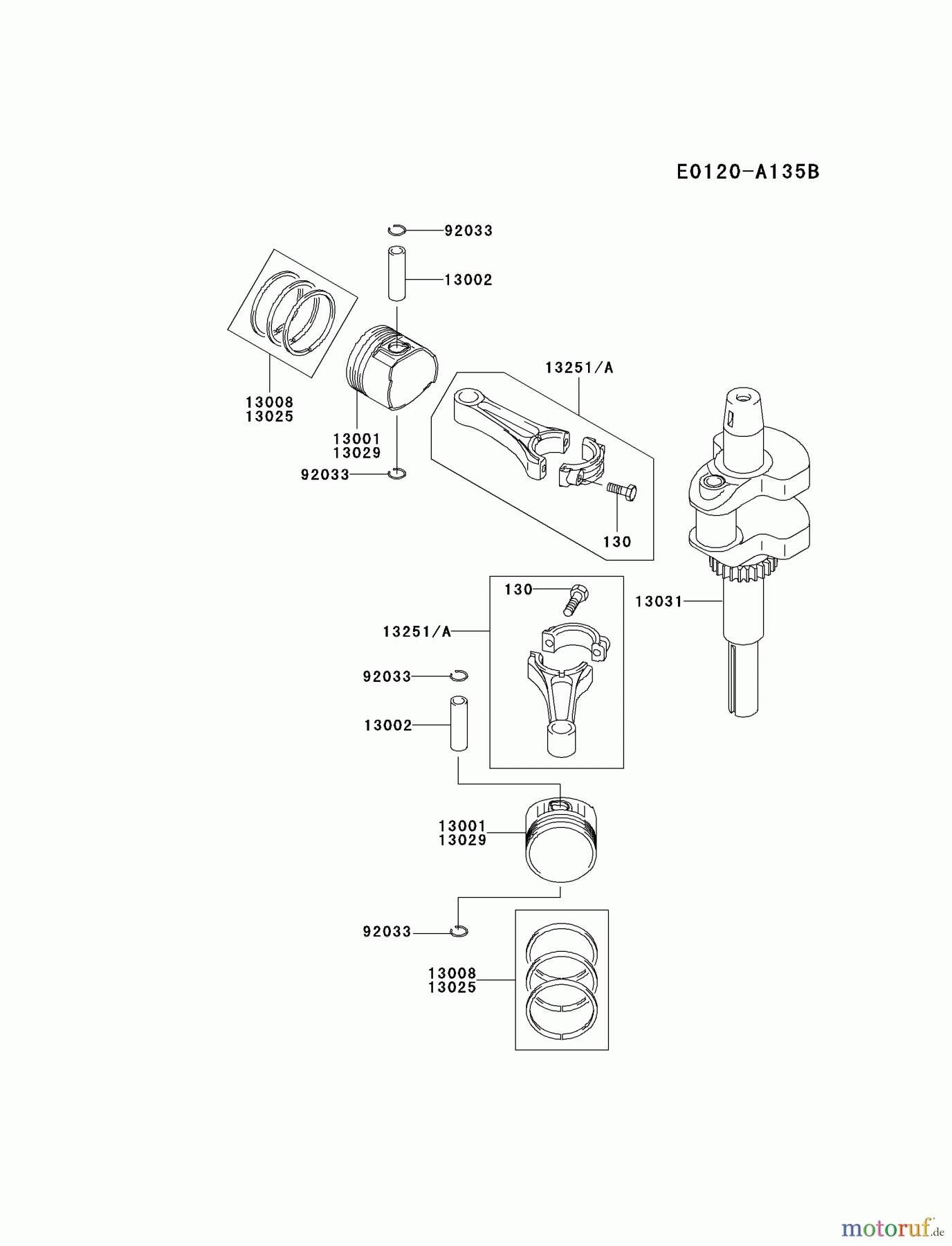  Kawasaki Motoren Motoren Vertikal FA210V - AS02 bis FH641V - DS24 FH451V-AS13 - Kawasaki FH451V 4-Stroke Engine PISTON/CRANKSHAFT