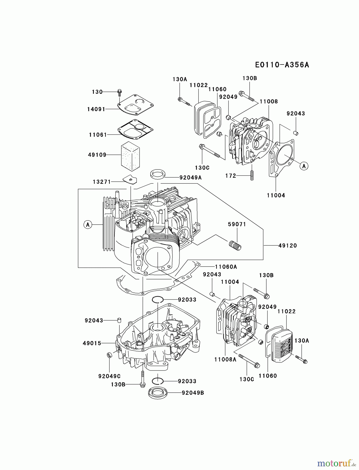  Kawasaki Motoren Motoren Vertikal FA210V - AS02 bis FH641V - DS24 FH531V-AS08 - Kawasaki FH531V 4-Stroke Engine CYLINDER/CRANKCASE