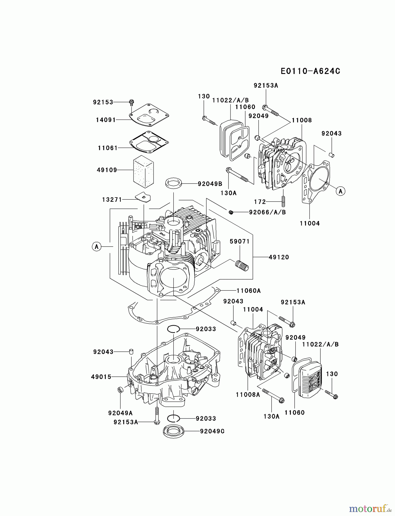  Kawasaki Motoren Motoren Vertikal FA210V - AS02 bis FH641V - DS24 FH541V-AS10 - Kawasaki FH541V 4-Stroke Engine CYLINDER/CRANKCASE