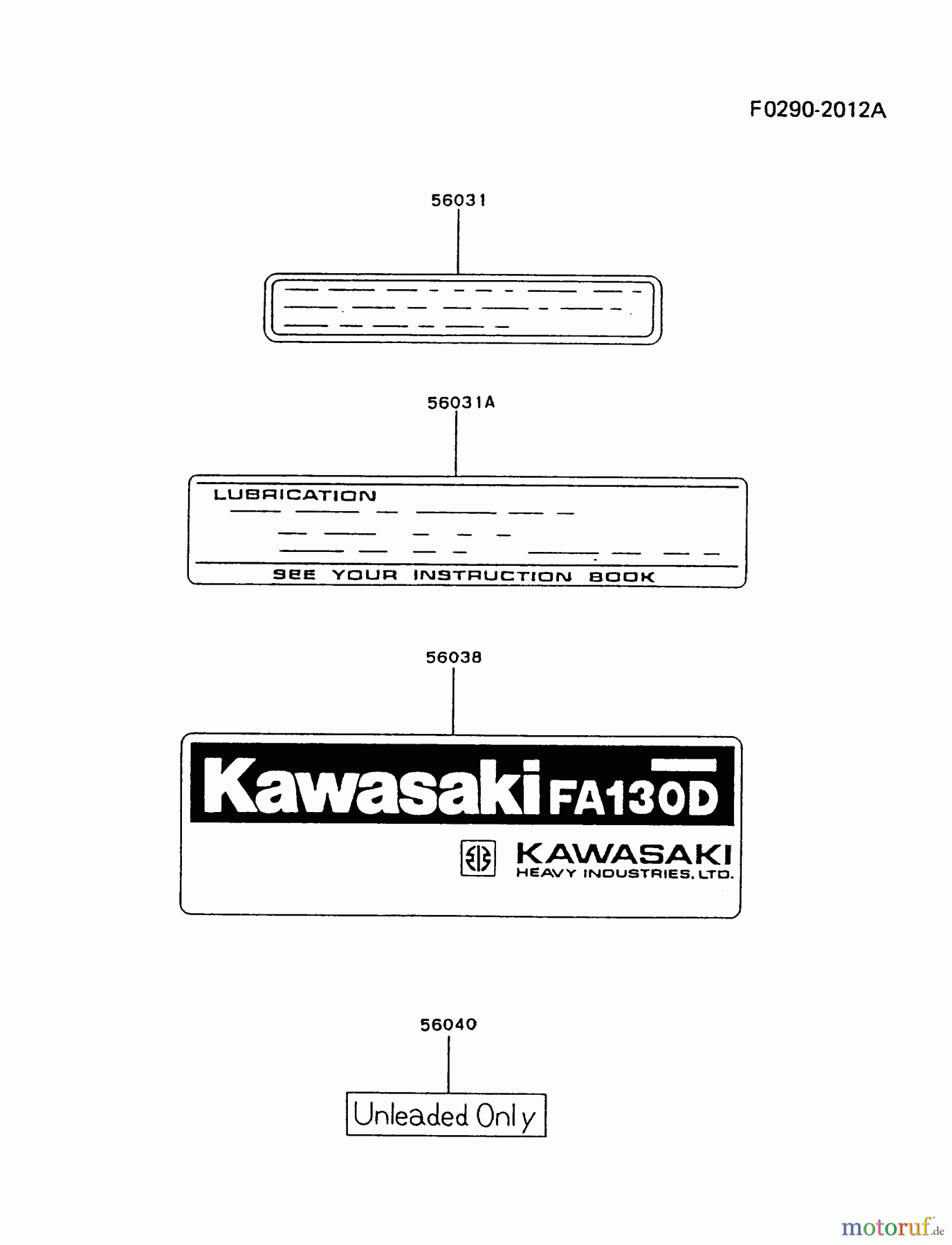  Kawasaki Motoren Motoren, Horizontal FA130D-BS07 - Kawasaki FA130D 4-Stroke Engine LABEL