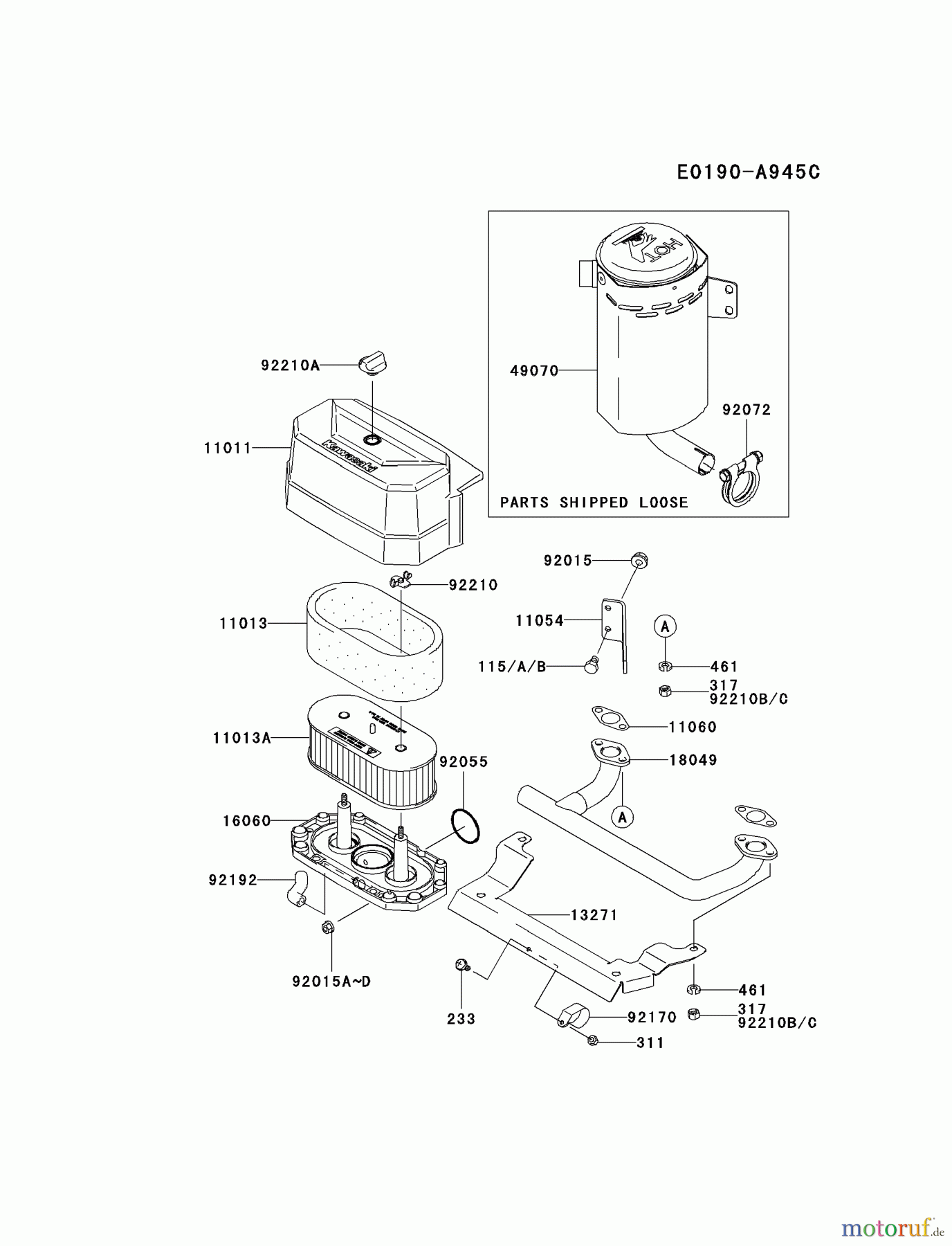  Kawasaki Motoren Motoren Vertikal FA210V - AS02 bis FH641V - DS24 FH541V-AS40 - Kawasaki FH541V 4-Stroke Engine AIR-FILTER/MUFFLER