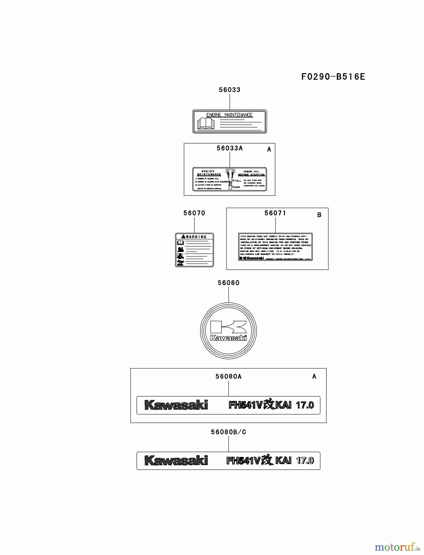  Kawasaki Motoren Motoren Vertikal FA210V - AS02 bis FH641V - DS24 FH541V-BS40 - Kawasaki FH541V 4-Stroke Engine LABEL