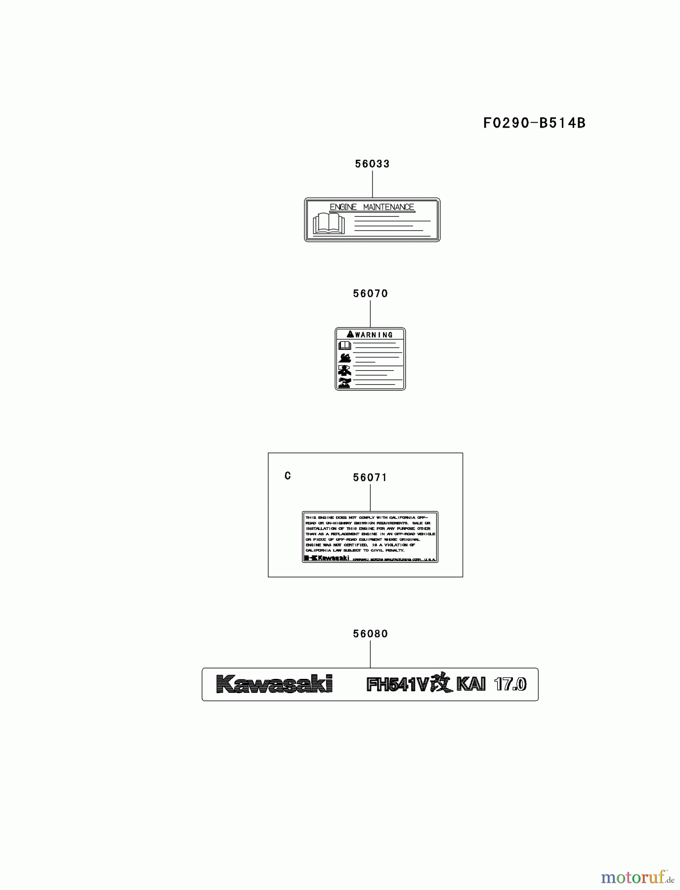  Kawasaki Motoren Motoren Vertikal FA210V - AS02 bis FH641V - DS24 FH541V-DS37 - Kawasaki FH541V 4-Stroke Engine LABEL