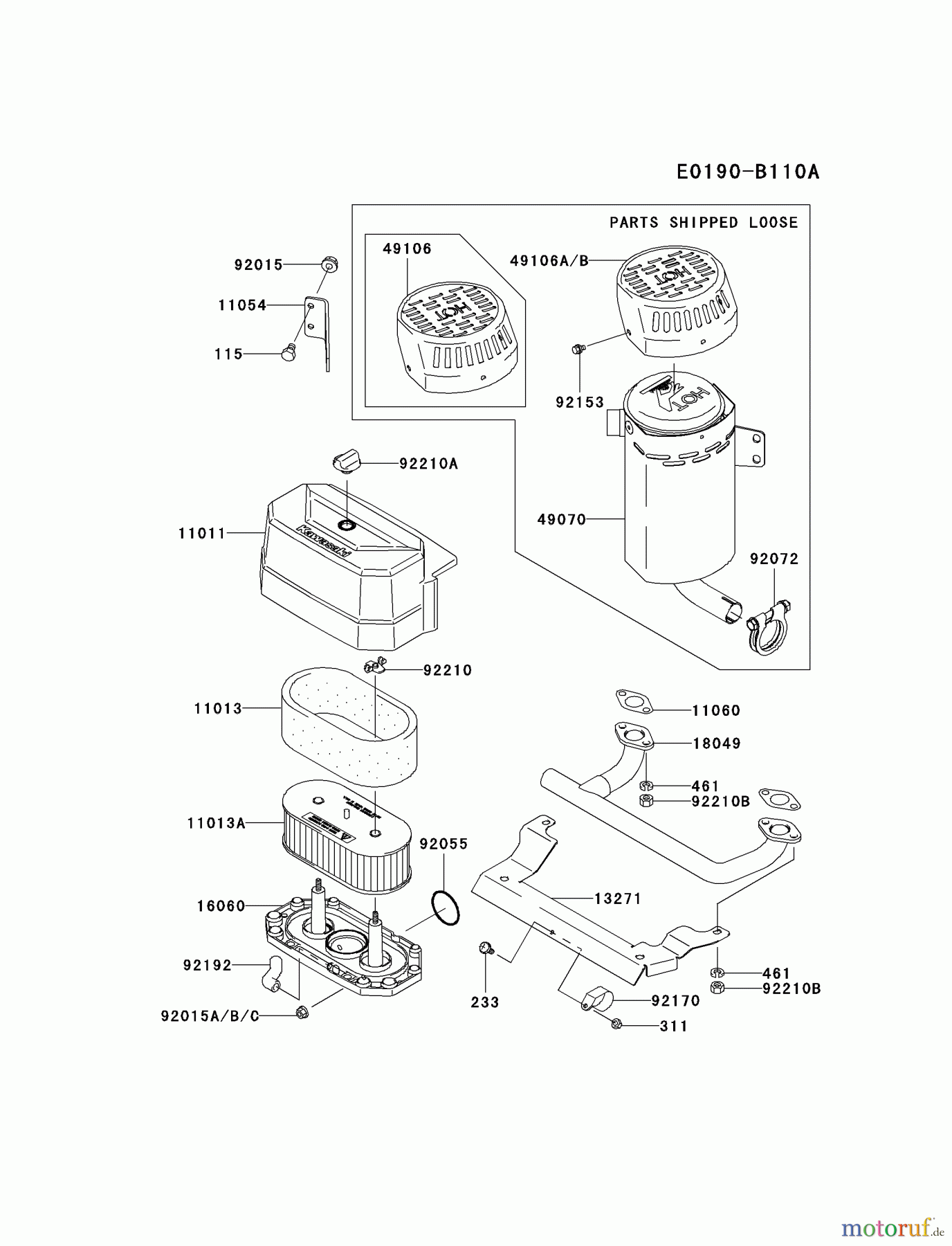  Kawasaki Motoren Motoren Vertikal FA210V - AS02 bis FH641V - DS24 FH541V-DS38 - Kawasaki FH541V 4-Stroke Engine AIR-FILTER/MUFFLER