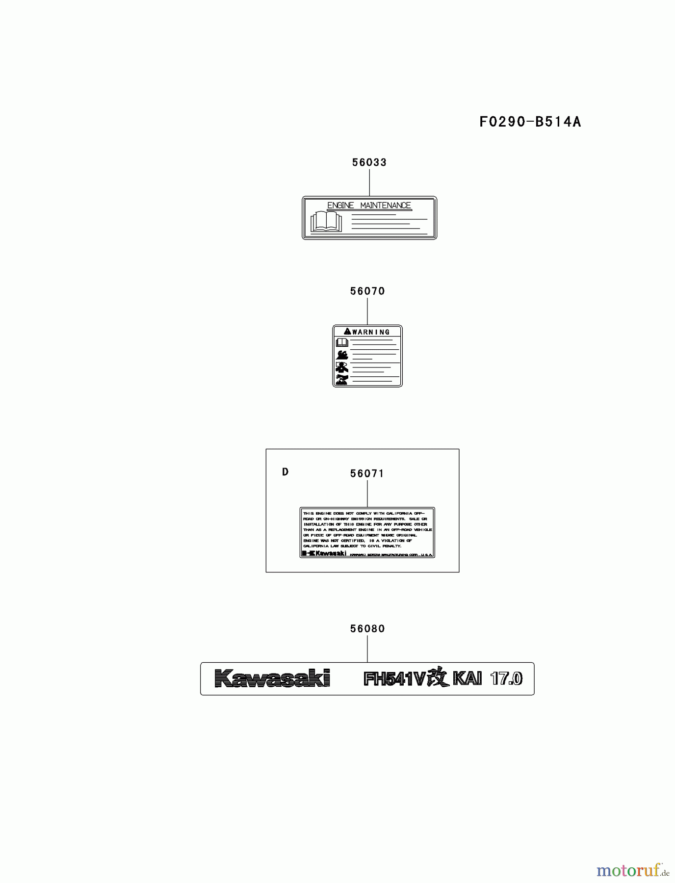 Kawasaki Motoren Motoren Vertikal FA210V - AS02 bis FH641V - DS24 FH541V-DS20 - Kawasaki FH541V 4-Stroke Engine LABEL
