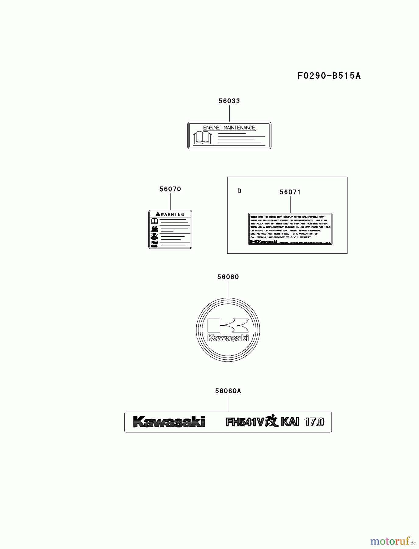  Kawasaki Motoren Motoren Vertikal FA210V - AS02 bis FH641V - DS24 FH541V-DS21 - Kawasaki FH541V 4-Stroke Engine LABEL