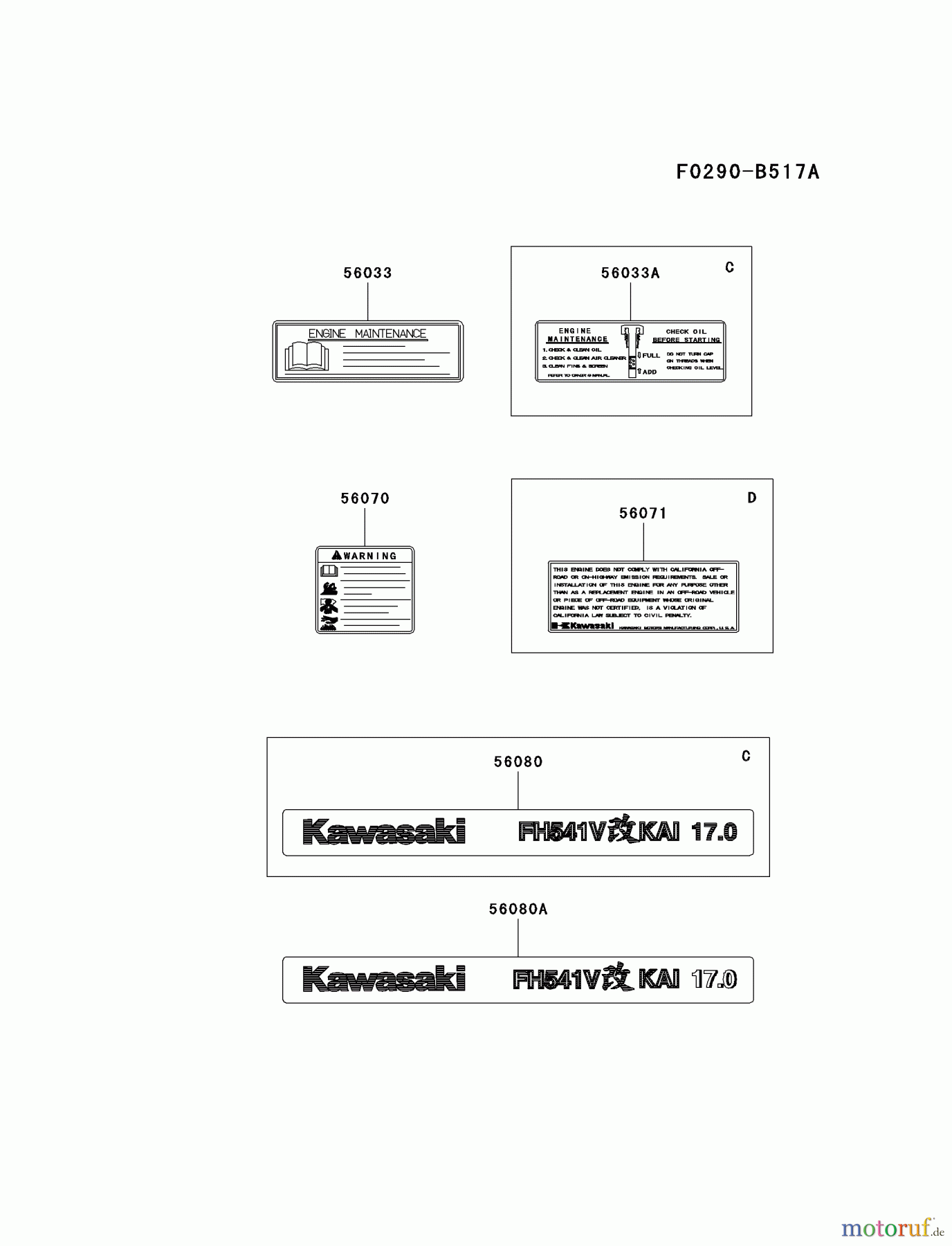 Kawasaki Motoren Motoren Vertikal FA210V - AS02 bis FH641V - DS24 FH541V-CS24 - Kawasaki FH541V 4-Stroke Engine LABEL
