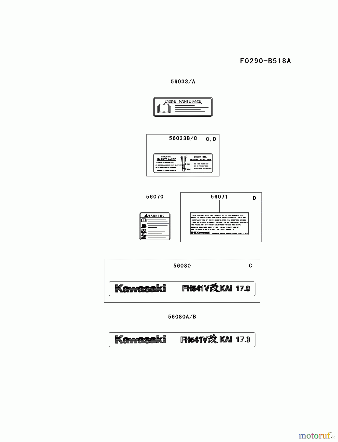  Kawasaki Motoren Motoren Vertikal FA210V - AS02 bis FH641V - DS24 FH541V-DS31 - Kawasaki FH541V 4-Stroke Engine LABEL
