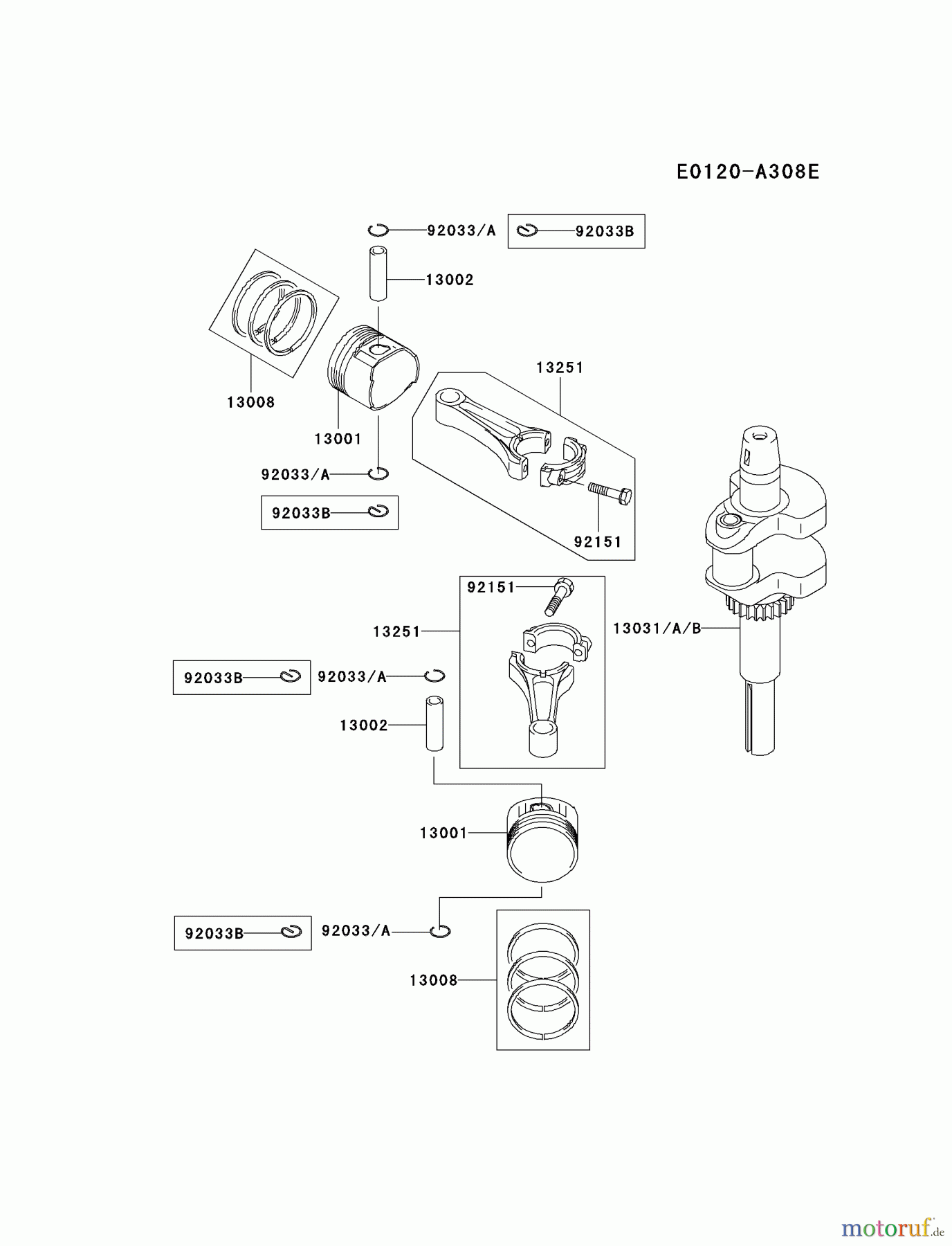  Kawasaki Motoren Motoren Vertikal FA210V - AS02 bis FH641V - DS24 FH541V-ES32 - Kawasaki FH541V 4-Stroke Engine PISTON/CRANKSHAFT