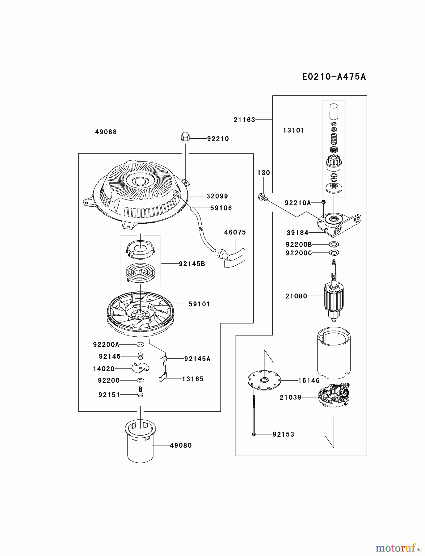  Kawasaki Motoren Motoren Vertikal FA210V - AS02 bis FH641V - DS24 FH541V-DS33 - Kawasaki FH541V 4-Stroke Engine STARTER(FH541-A98247~)