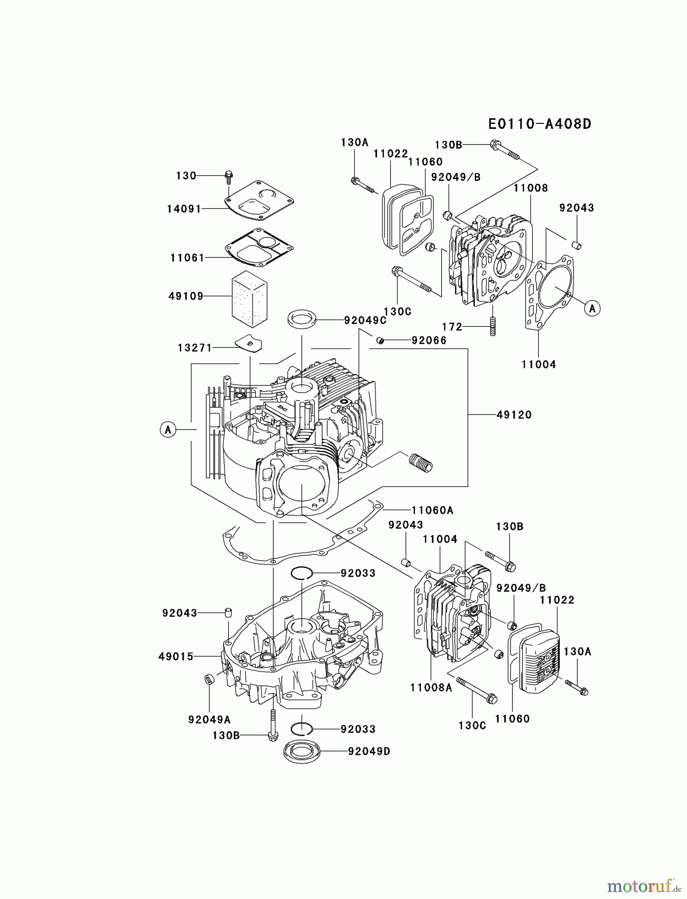  Kawasaki Motoren Motoren Vertikal FA210V - AS02 bis FH641V - DS24 FH580V-AS06 - Kawasaki FH580V 4-Stroke Engine CYLINDER/CRANKCASE