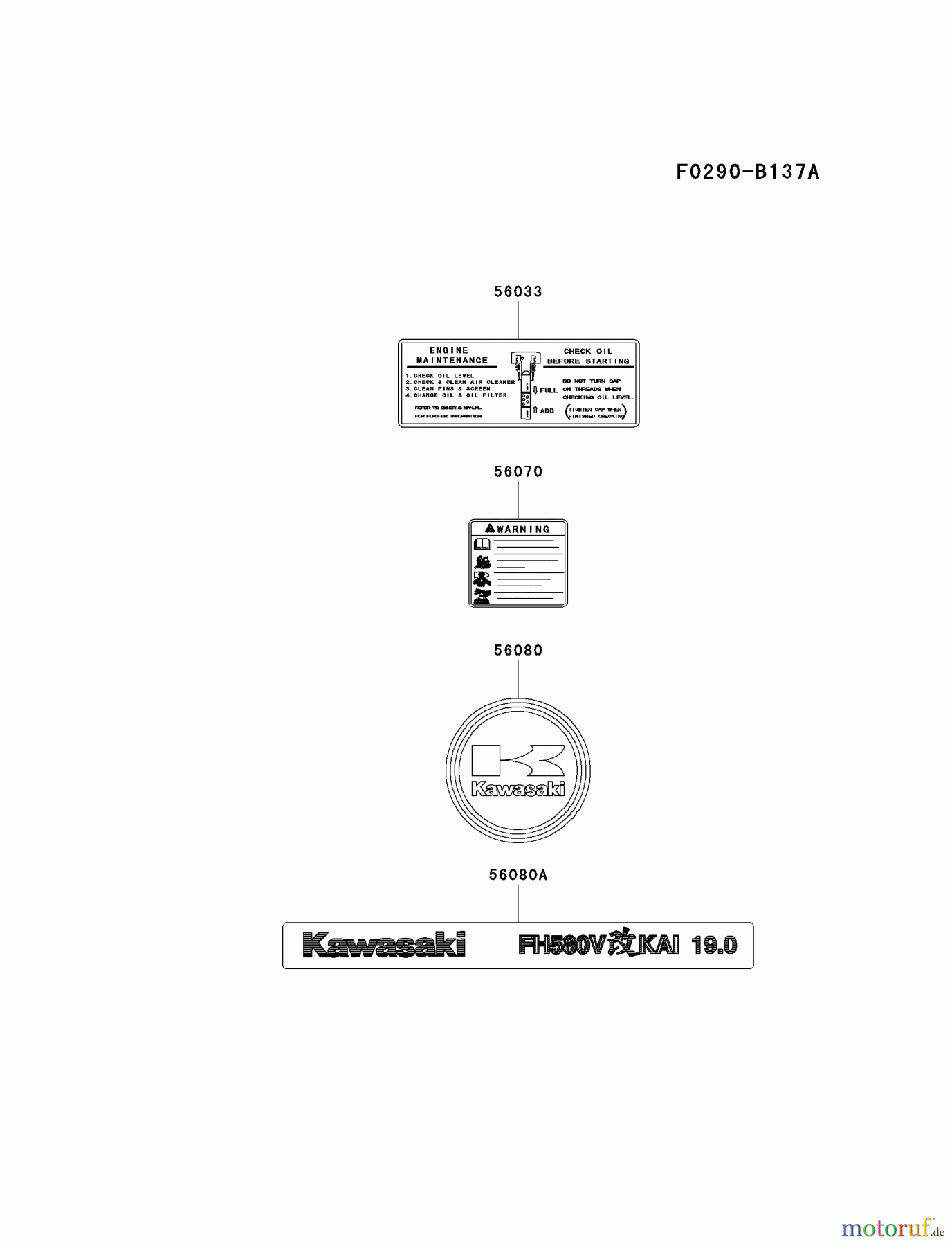  Kawasaki Motoren Motoren Vertikal FA210V - AS02 bis FH641V - DS24 FH580V-AS22 - Kawasaki FH580V 4-Stroke Engine LABEL