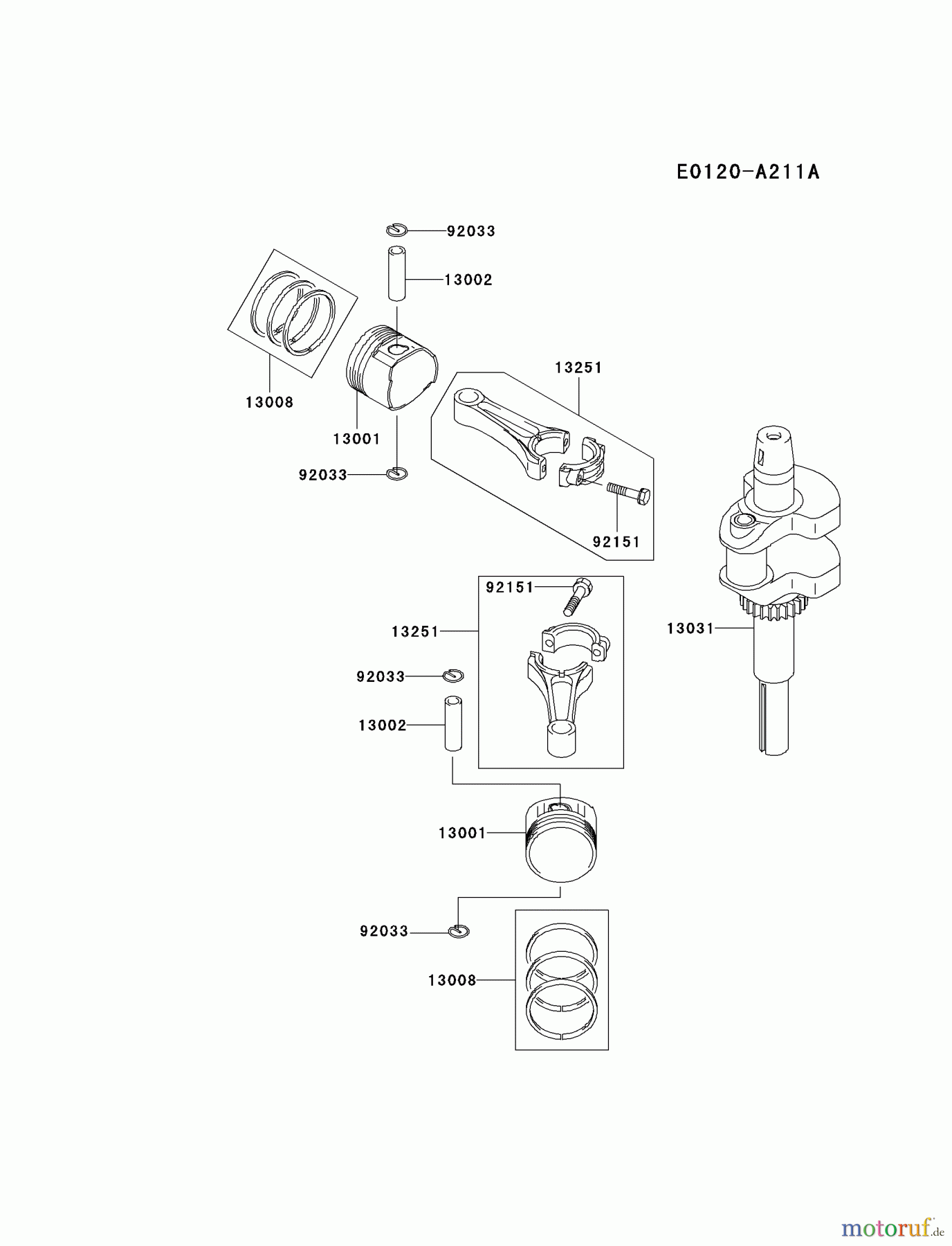  Kawasaki Motoren Motoren Vertikal FA210V - AS02 bis FH641V - DS24 FH580V-AS11 - Kawasaki FH580V 4-Stroke Engine PISTON/CRANKSHAFT