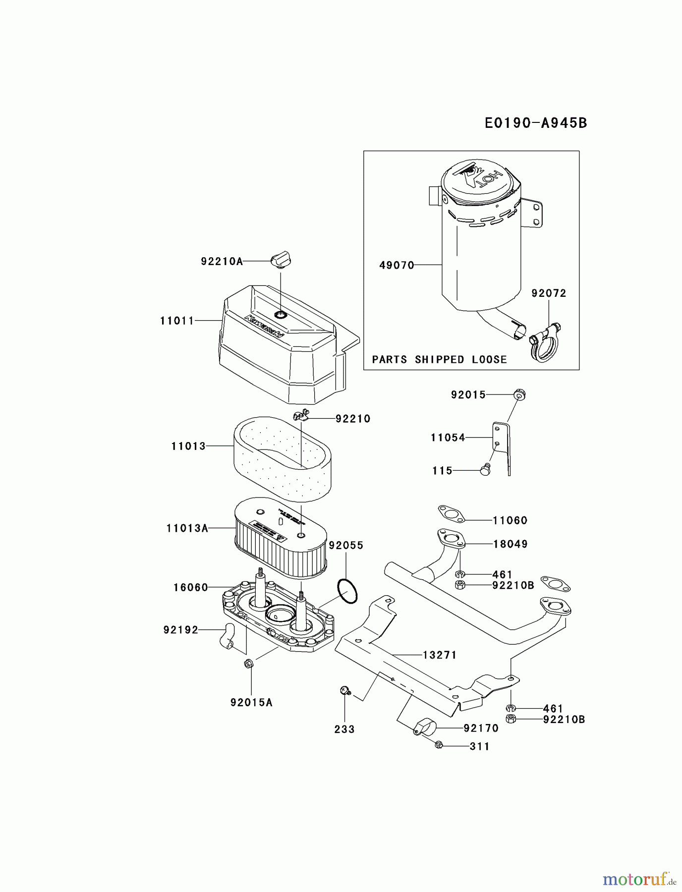  Kawasaki Motoren Motoren Vertikal FA210V - AS02 bis FH641V - DS24 FH580V-AS43 - Kawasaki FH580V 4-Stroke Engine AIR-FILTER/MUFFLER