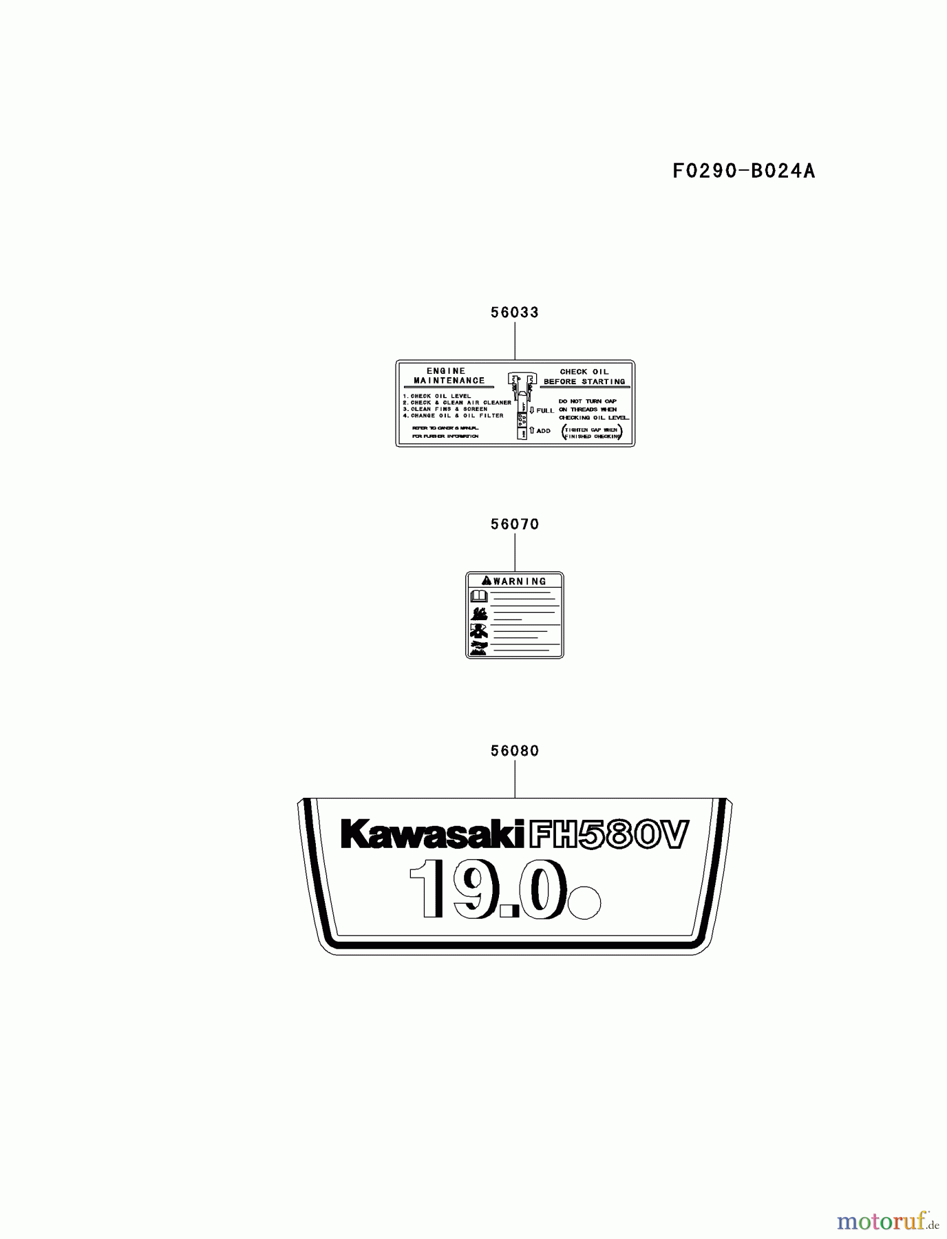  Kawasaki Motoren Motoren Vertikal FA210V - AS02 bis FH641V - DS24 FH580V-BS06 - Kawasaki FH580V 4-Stroke Engine LABEL