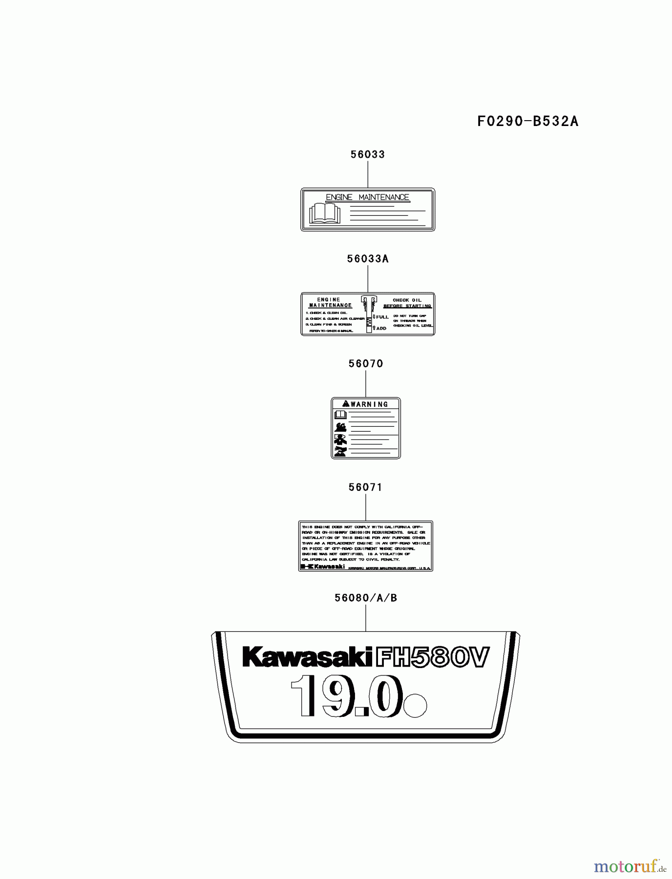  Kawasaki Motoren Motoren Vertikal FA210V - AS02 bis FH641V - DS24 FH580V-BW00 - Kawasaki FH580V 4-Stroke Engine LABEL