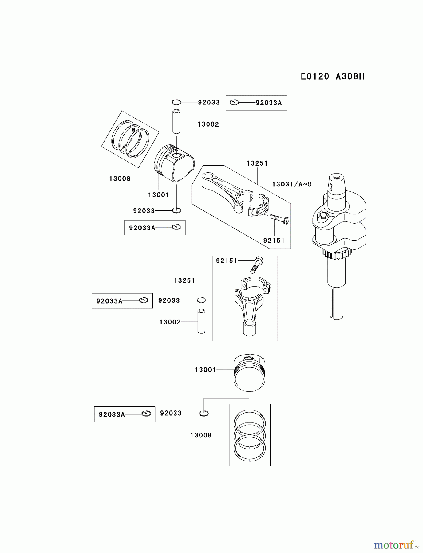  Kawasaki Motoren Motoren Vertikal FA210V - AS02 bis FH641V - DS24 FH580V-BS16 - Kawasaki FH580V 4-Stroke Engine PISTON/CRANKSHAFT