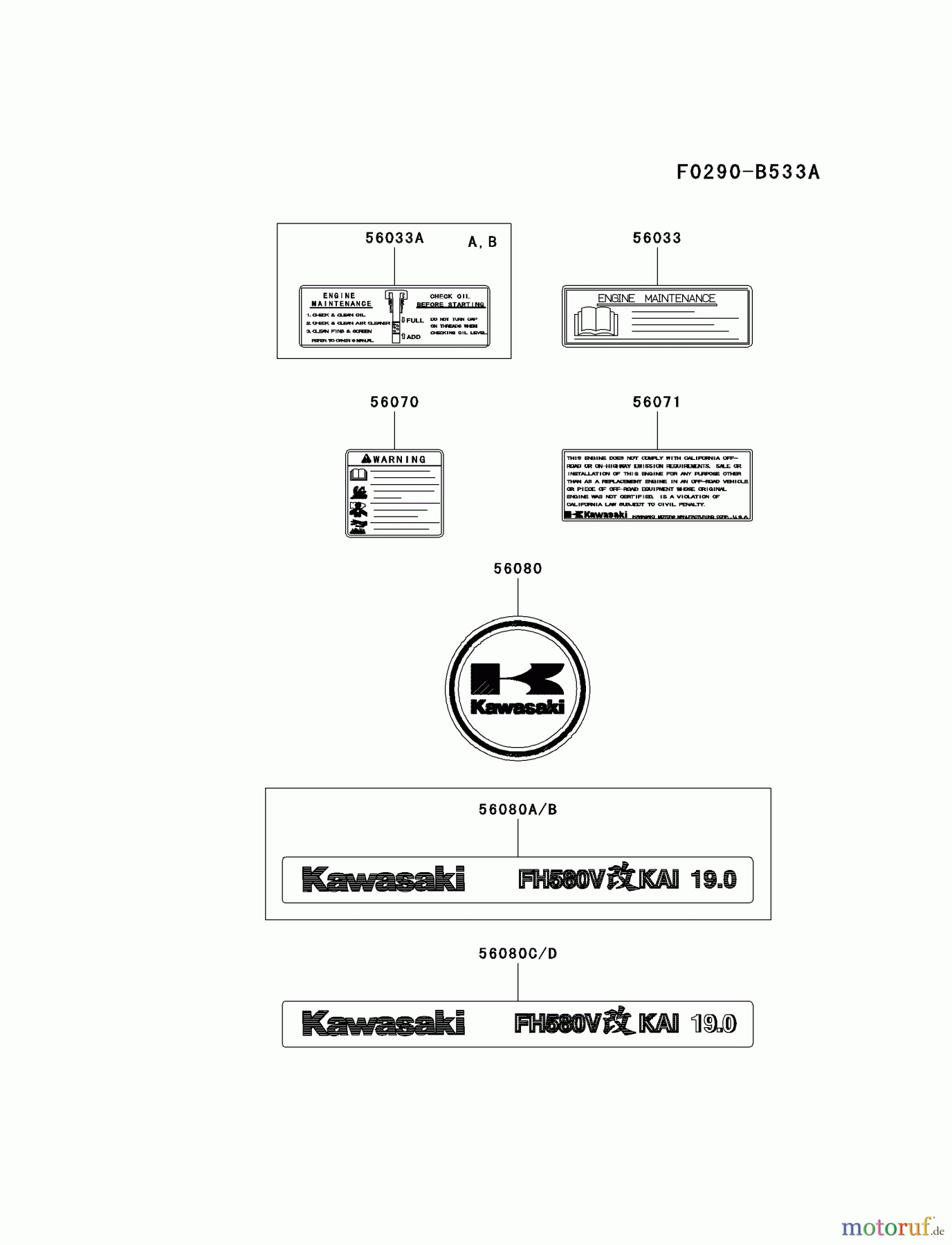  Kawasaki Motoren Motoren Vertikal FA210V - AS02 bis FH641V - DS24 FH580V-AS34 - Kawasaki FH580V 4-Stroke Engine LABEL