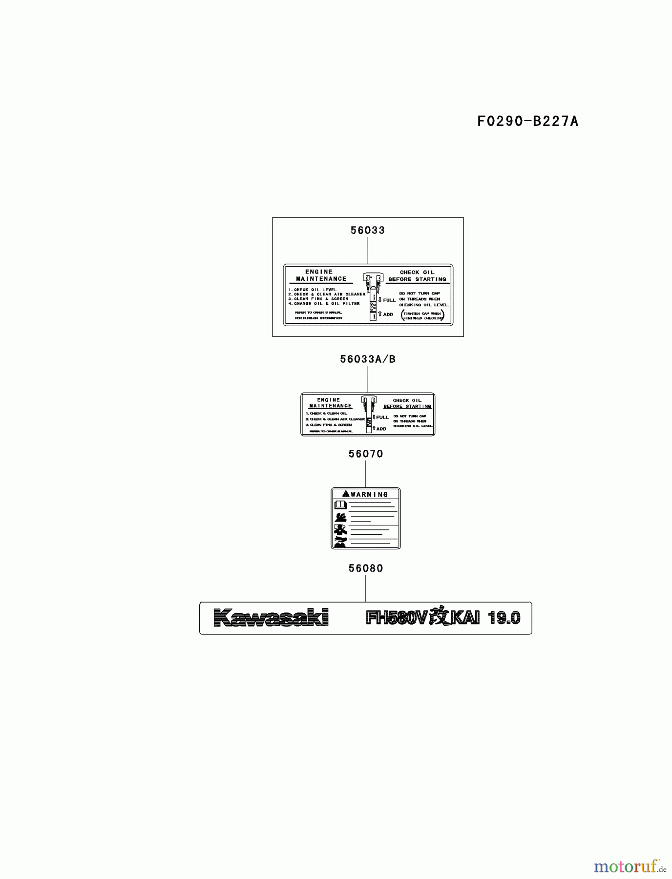  Kawasaki Motoren Motoren Vertikal FA210V - AS02 bis FH641V - DS24 FH580V-AS28 - Kawasaki FH580V 4-Stroke Engine LABEL