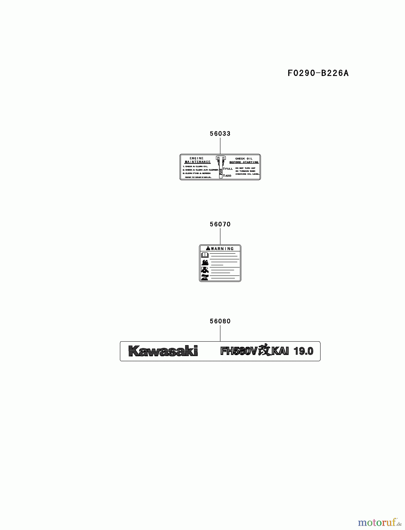 Kawasaki Motoren Motoren Vertikal FA210V - AS02 bis FH641V - DS24 FH580V-DS30 - Kawasaki FH580V 4-Stroke Engine LABEL