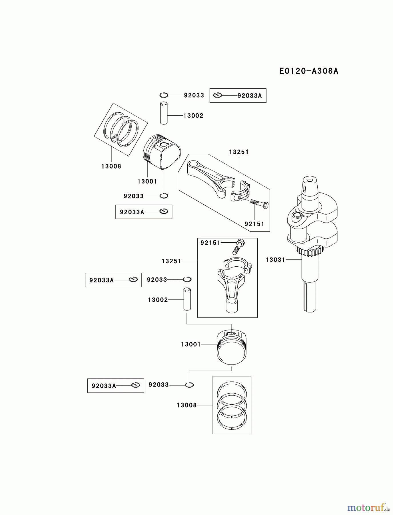  Kawasaki Motoren Motoren Vertikal FA210V - AS02 bis FH641V - DS24 FH580V-BS21 - Kawasaki FH580V 4-Stroke Engine PISTON/CRANKSHAFT