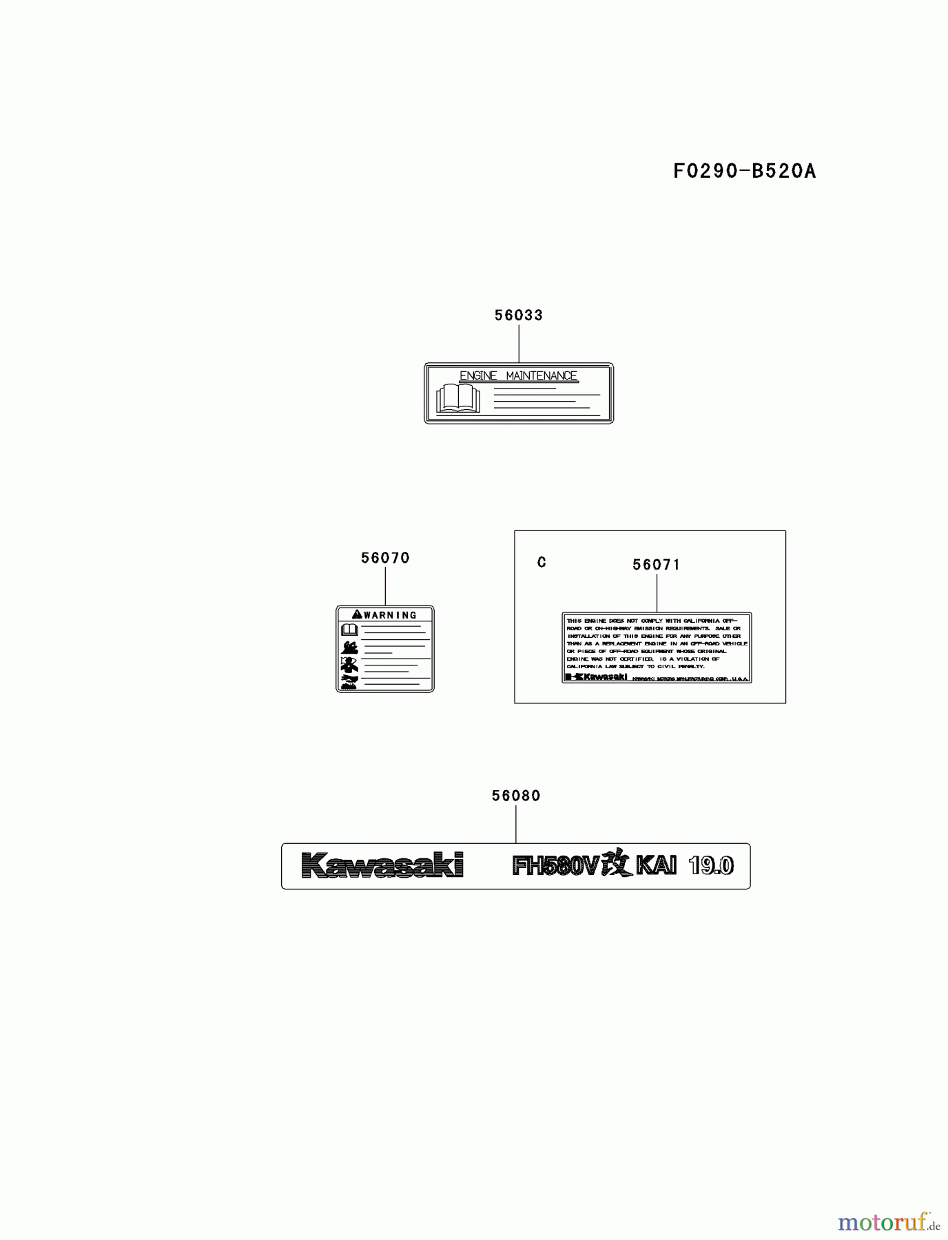  Kawasaki Motoren Motoren Vertikal FA210V - AS02 bis FH641V - DS24 FH580V-DS37 - Kawasaki FH580V 4-Stroke Engine LABEL