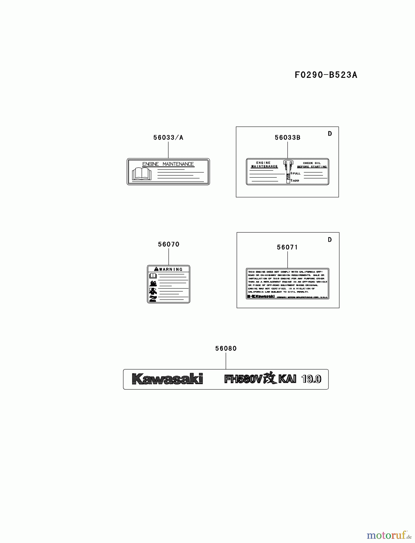  Kawasaki Motoren Motoren Vertikal FA210V - AS02 bis FH641V - DS24 FH580V-DS29 - Kawasaki FH580V 4-Stroke Engine LABEL