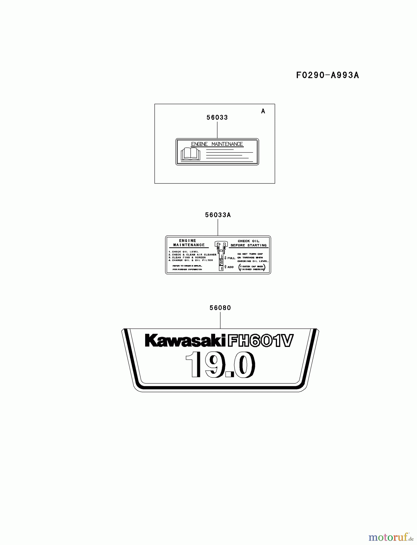  Kawasaki Motoren Motoren Vertikal FA210V - AS02 bis FH641V - DS24 FH601V-AS19 - Kawasaki FH601V 4-Stroke Engine LABEL