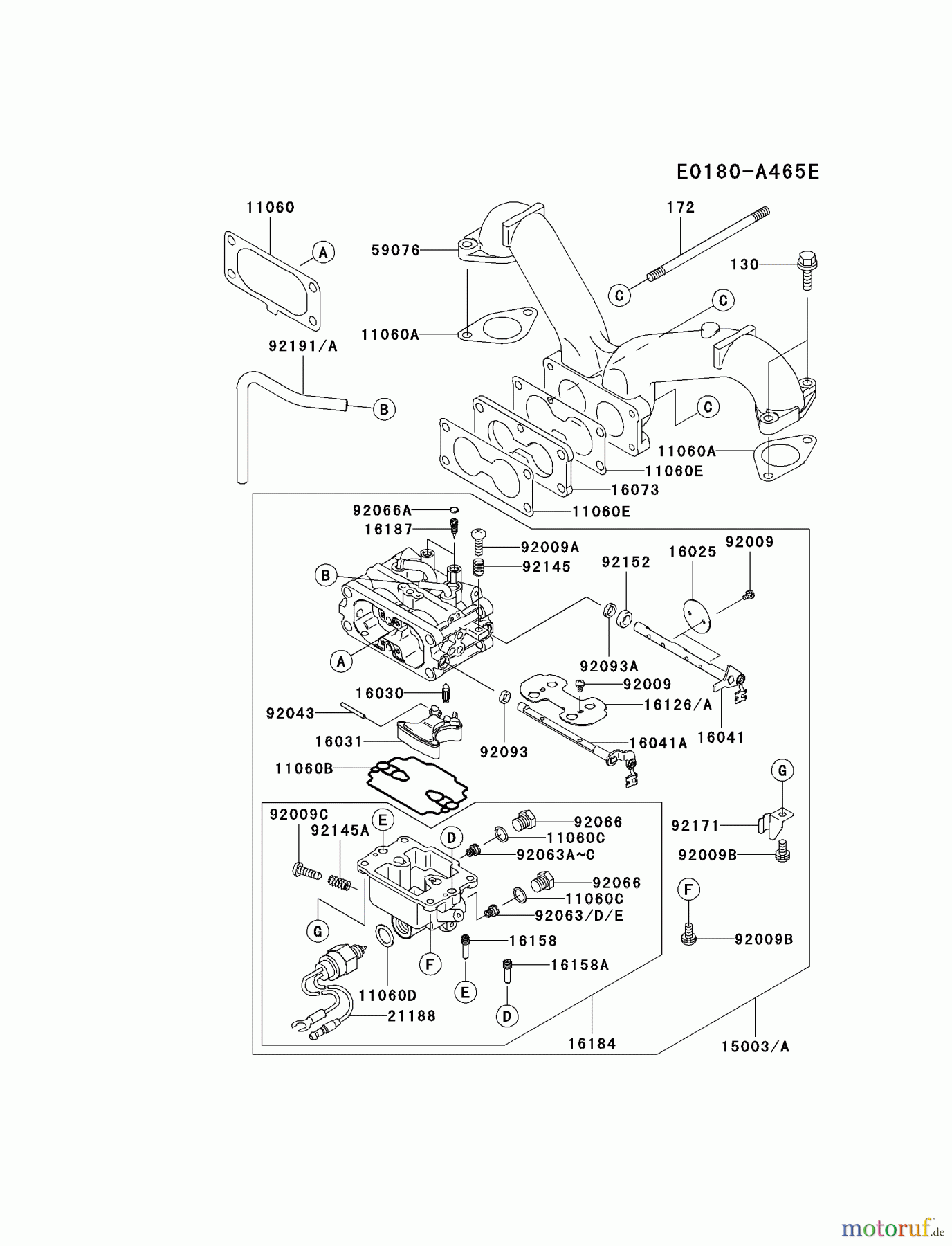  Kawasaki Motoren Motoren Vertikal FA210V - AS02 bis FH641V - DS24 FH601V-BS18 - Kawasaki FH601V 4-Stroke Engine CARBURETOR