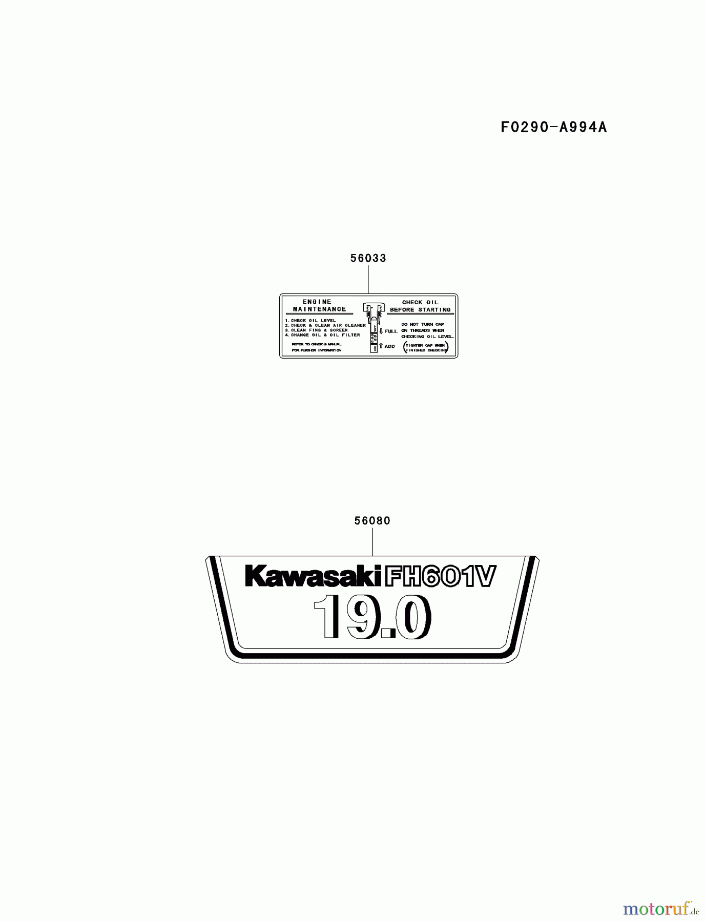  Kawasaki Motoren Motoren Vertikal FA210V - AS02 bis FH641V - DS24 FH601V-AS29 - Kawasaki FH601V 4-Stroke Engine LABEL