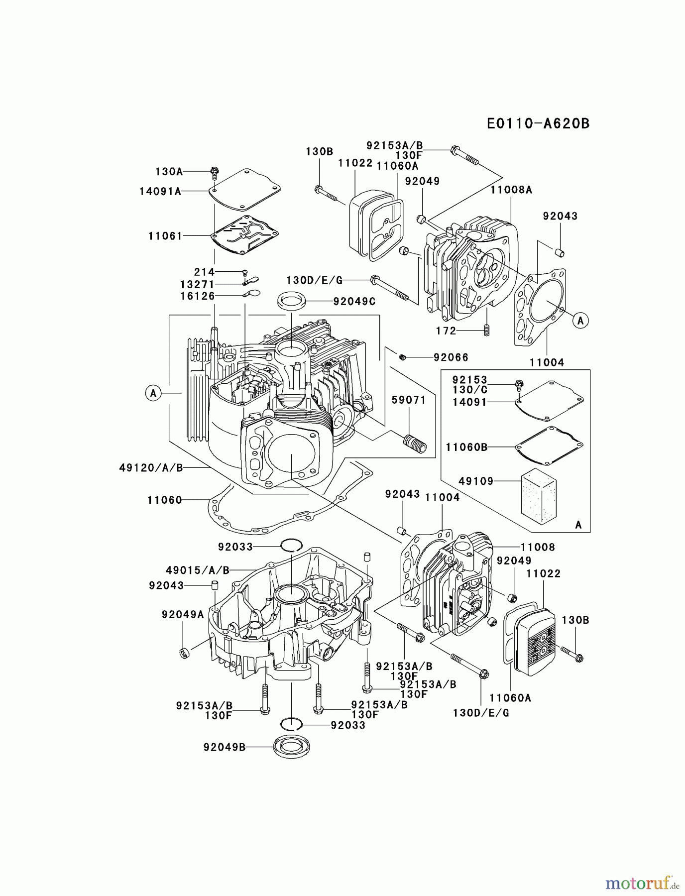  Kawasaki Motoren Motoren Vertikal FA210V - AS02 bis FH641V - DS24 FH601V-AS33 - Kawasaki FH601V 4-Stroke Engine CYLINDER/CRANKCASE #1