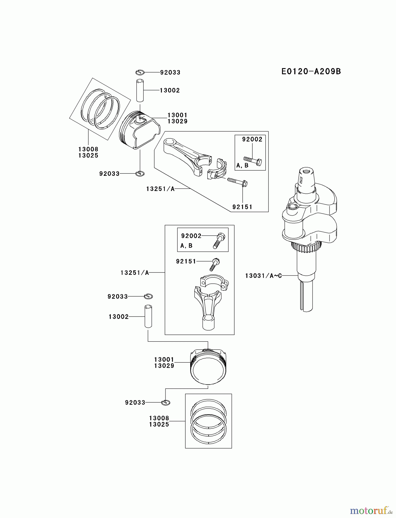  Kawasaki Motoren Motoren Vertikal FH641V - DS25 bis FS481V - BS13 FH680V-CS13 - Kawasaki FH680V 4-Stroke Engine PISTON/CRANKSHAFT