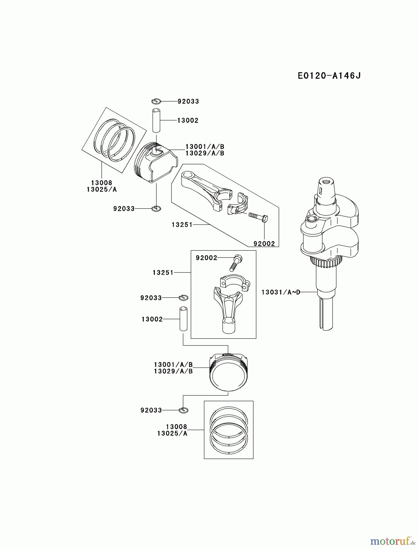  Kawasaki Motoren Motoren Vertikal FA210V - AS02 bis FH641V - DS24 FH601V-CS06 - Kawasaki FH601V 4-Stroke Engine PISTON/CRANKSHAFT