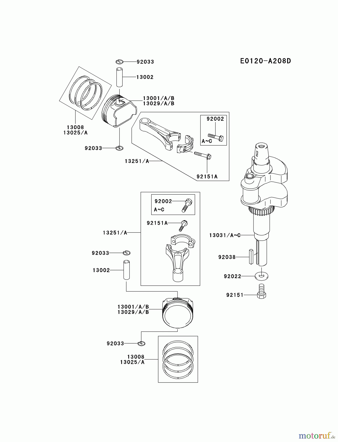  Kawasaki Motoren Motoren Vertikal FH641V - DS25 bis FS481V - BS13 FH680V-BS07 - Kawasaki FH680V 4-Stroke Engine PISTON/CRANKSHAFT