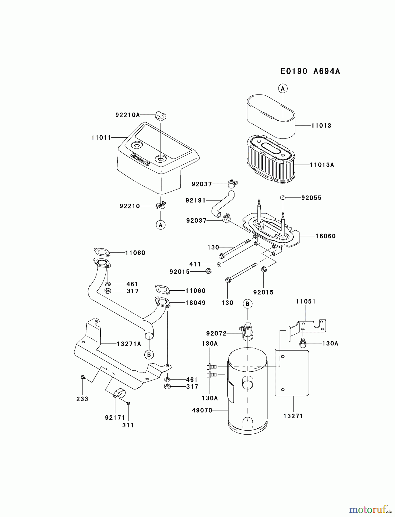  Kawasaki Motoren Motoren Vertikal FH641V - DS25 bis FS481V - BS13 FH680V-DS01 - Kawasaki FH680V 4-Stroke Engine AIR-FILTER/MUFFLER