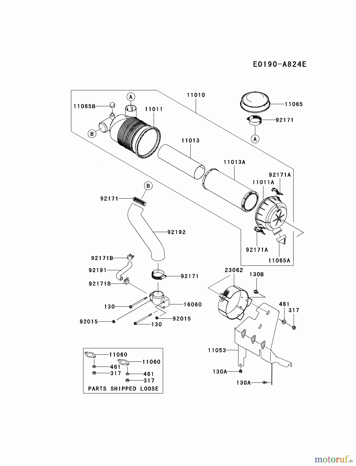  Kawasaki Motoren Motoren Vertikal FH641V - DS25 bis FS481V - BS13 FH641V-DS25 - Kawasaki FH641V 4-Stroke Engine AIR-FILTER/MUFFLER