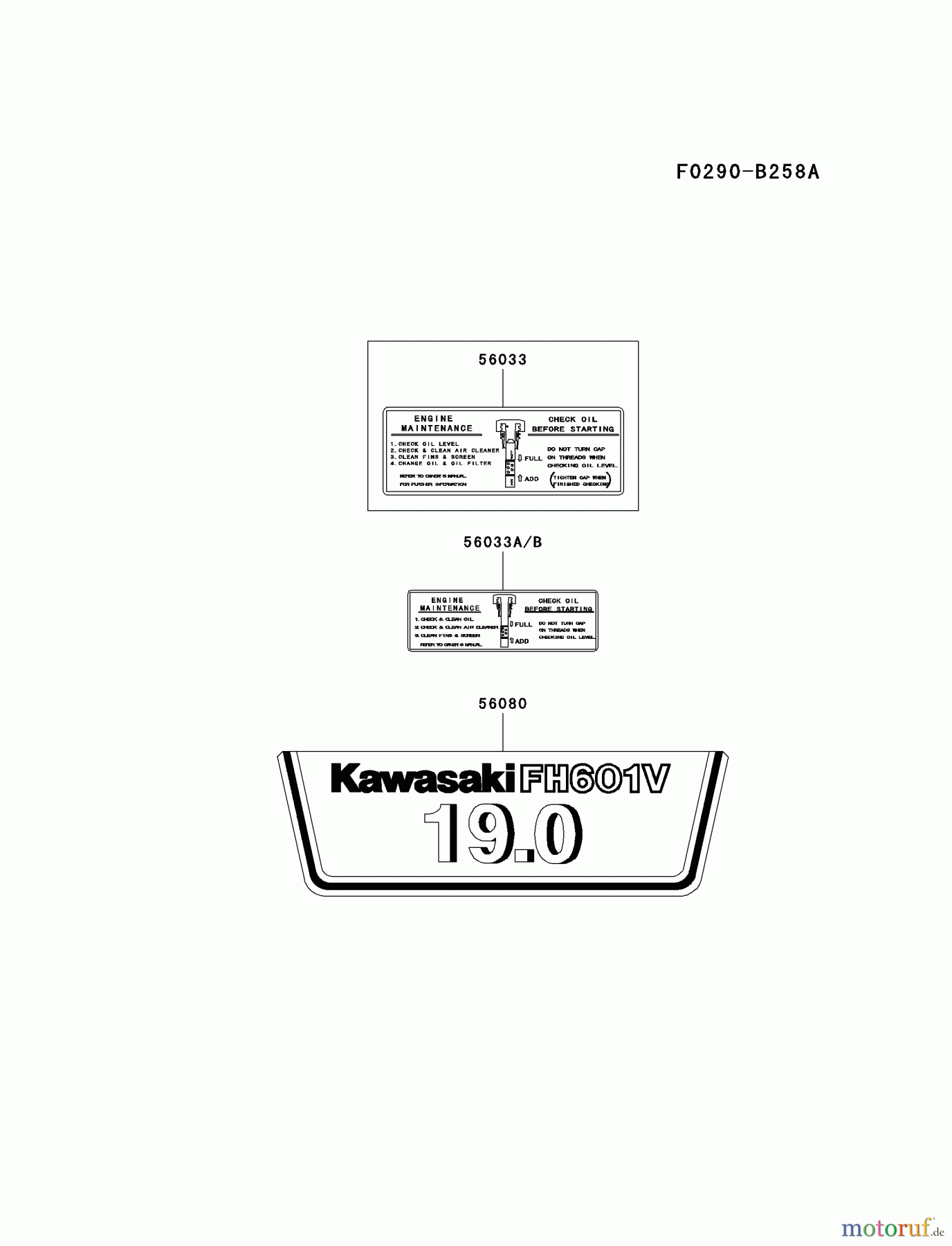  Kawasaki Motoren Motoren Vertikal FA210V - AS02 bis FH641V - DS24 FH601V-DS29 - Kawasaki FH601V 4-Stroke Engine LABEL