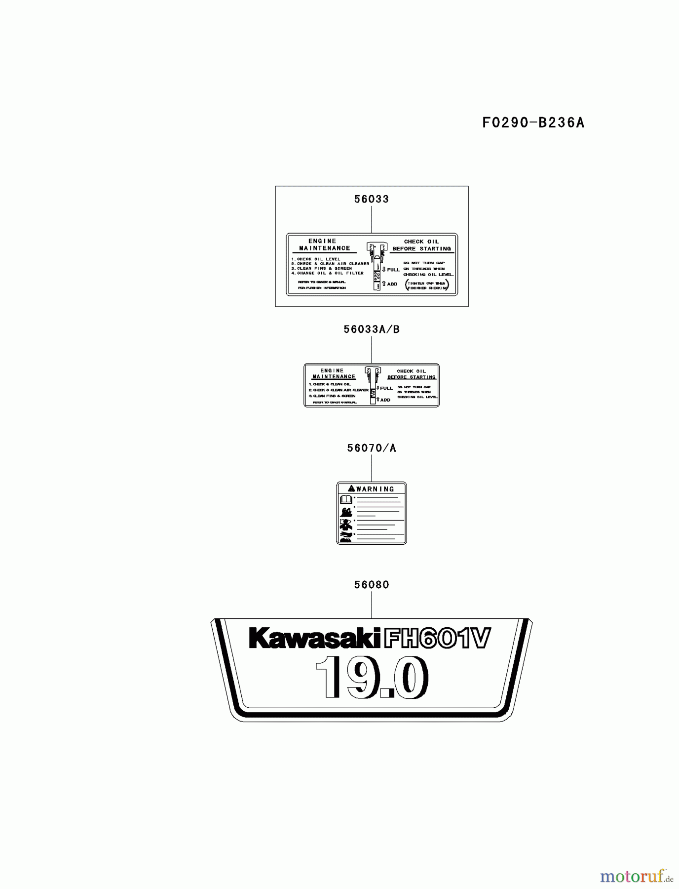  Kawasaki Motoren Motoren Vertikal FA210V - AS02 bis FH641V - DS24 FH601V-CS22 - Kawasaki FH601V 4-Stroke Engine LABEL