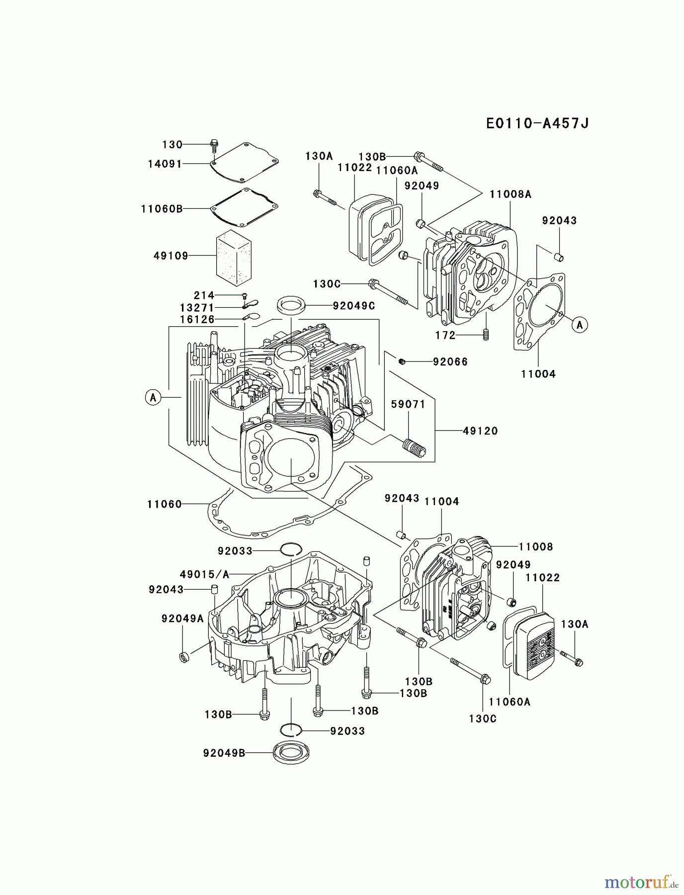  Kawasaki Motoren Motoren Vertikal FA210V - AS02 bis FH641V - DS24 FH601V-DS24 - Kawasaki FH601V 4-Stroke Engine CYLINDER/CRANKCASE