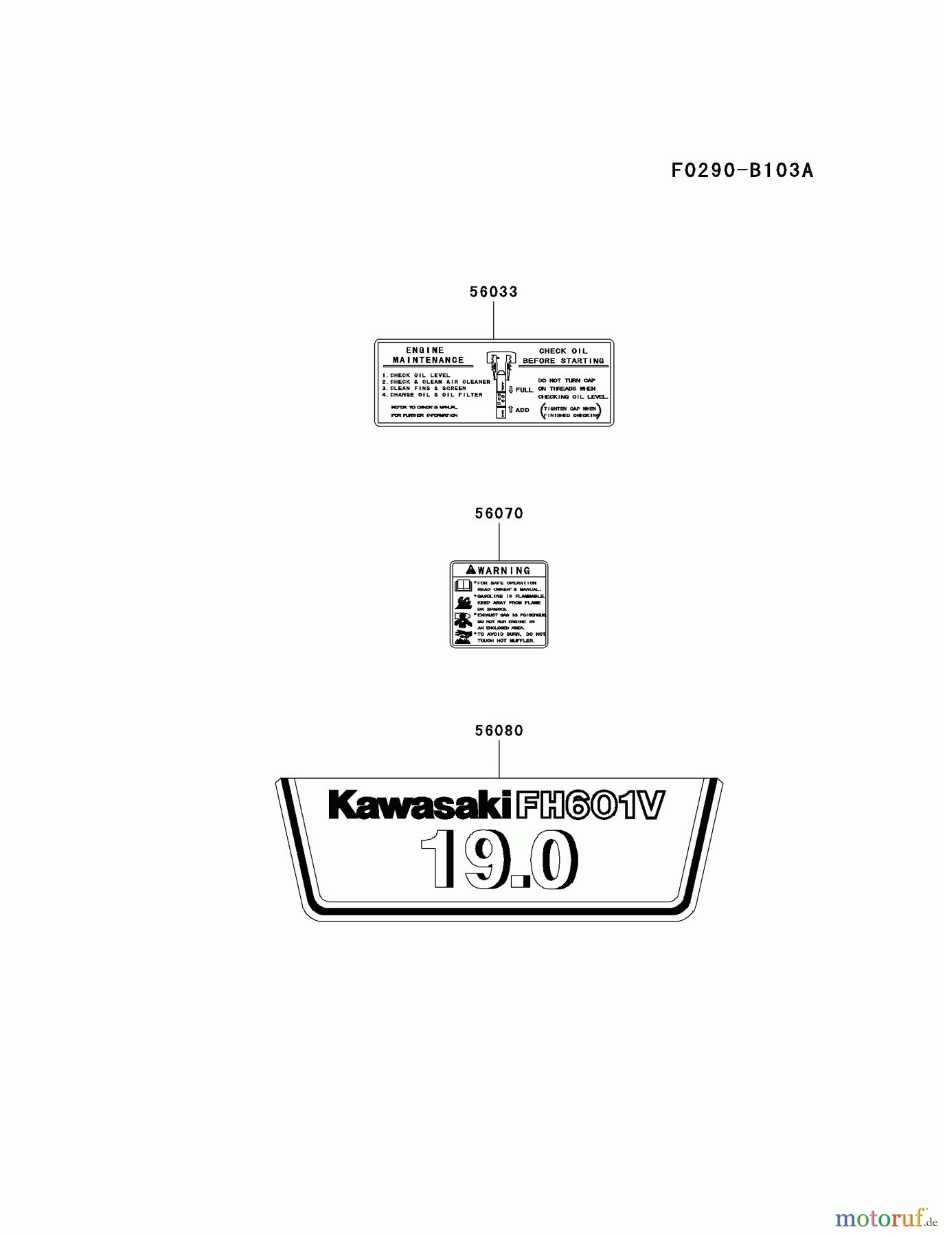  Kawasaki Motoren Motoren Vertikal FA210V - AS02 bis FH641V - DS24 FH601V-DS01 - Kawasaki FH601V 4-Stroke Engine LABEL