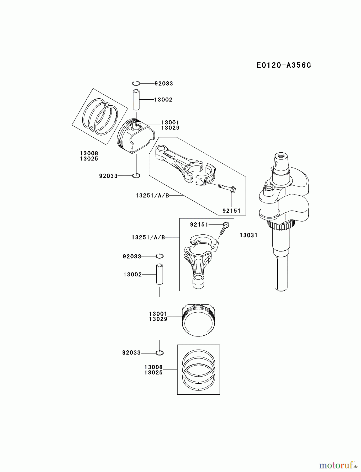  Kawasaki Motoren Motoren Vertikal FH641V - DS25 bis FS481V - BS13 FH641V-GS01 - Kawasaki FH641V 4-Stroke Engine PISTON/CRANKSHAFT