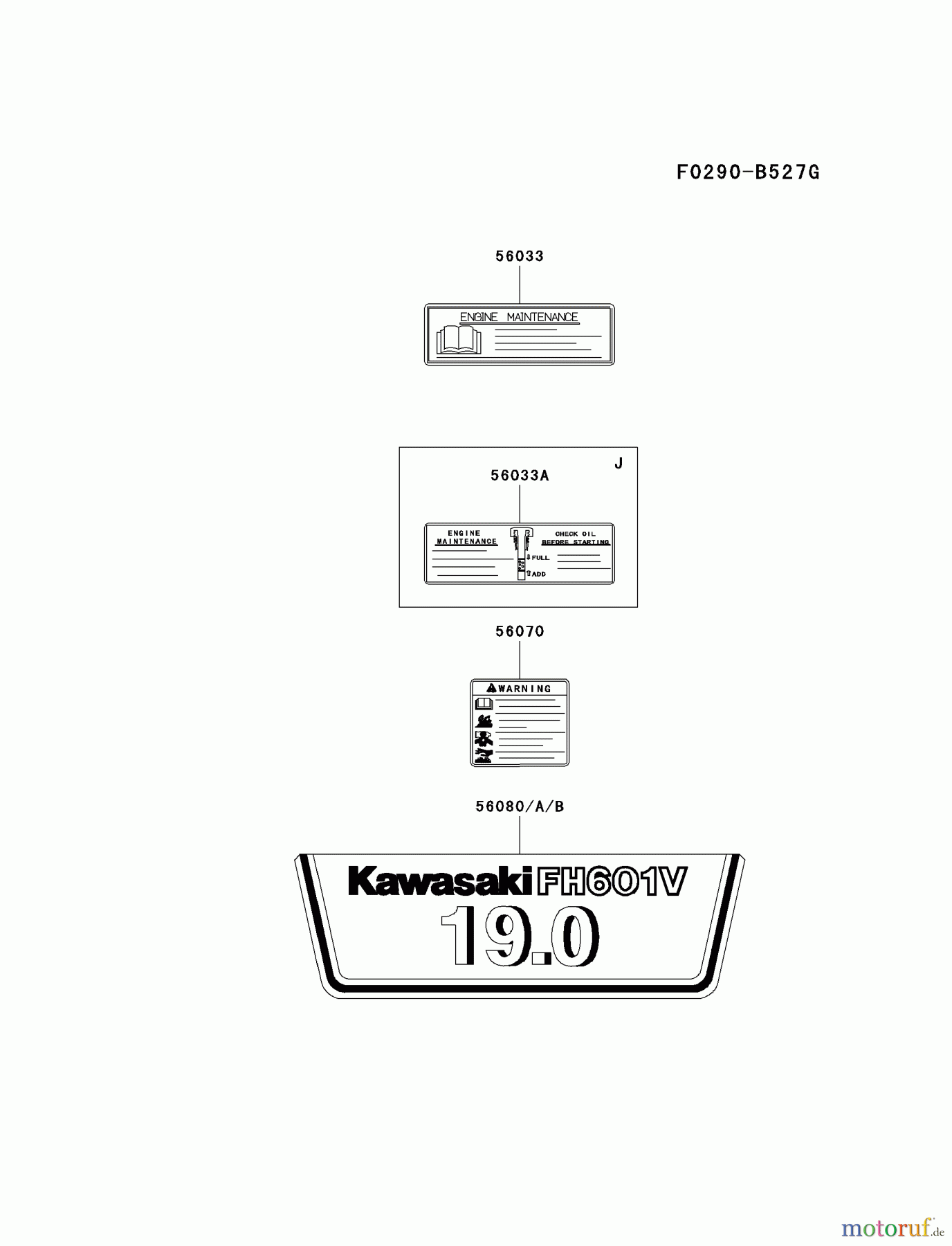  Kawasaki Motoren Motoren Vertikal FA210V - AS02 bis FH641V - DS24 FH601V-KS06 - Kawasaki FH601V 4-Stroke Engine LABEL