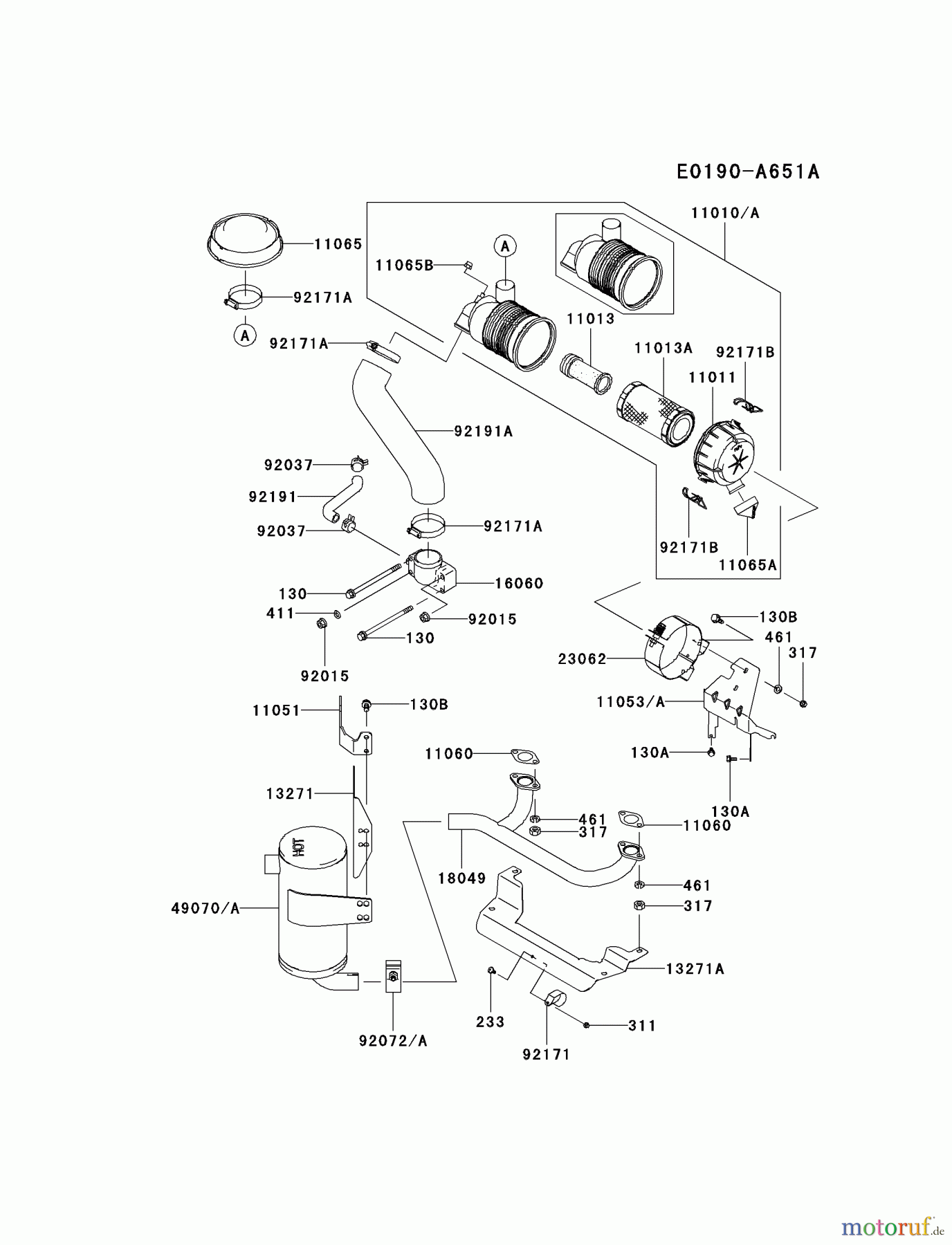  Kawasaki Motoren Motoren Vertikal FA210V - AS02 bis FH641V - DS24 FH641V-AS17 - Kawasaki FH641V 4-Stroke Engine AIR-FILTER/MUFFLER