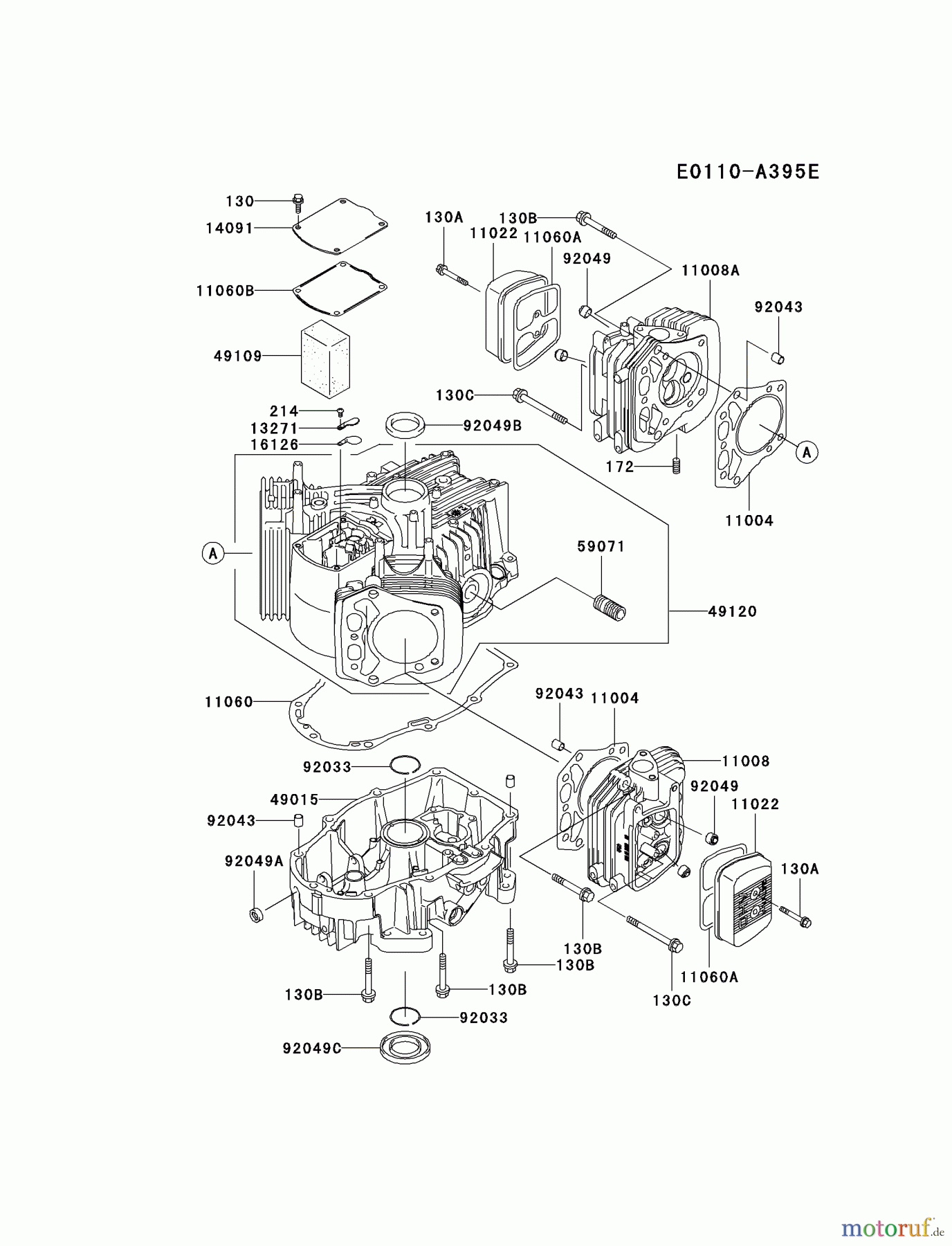  Kawasaki Motoren Motoren Vertikal FA210V - AS02 bis FH641V - DS24 FH641V-AS22 - Kawasaki FH641V 4-Stroke Engine CYLINDER/CRANKCASE